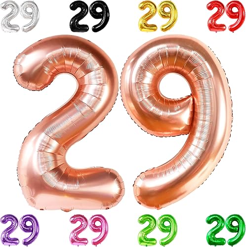 KatchOn, Globos de oro rosa con el número 29 – Gigante, 40 pulgadas | Decoración de cumpleaños 29 para mujer | Globos de oro rosa con el número 29