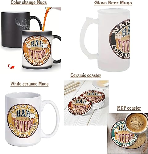 Miniatura 4 de Any Name's BAR Tavern - Juego de 4 posavasos personalizados personalizados, estilo rústico, desgastado, vintage, retro, cocina, bar, pub, cafetería,