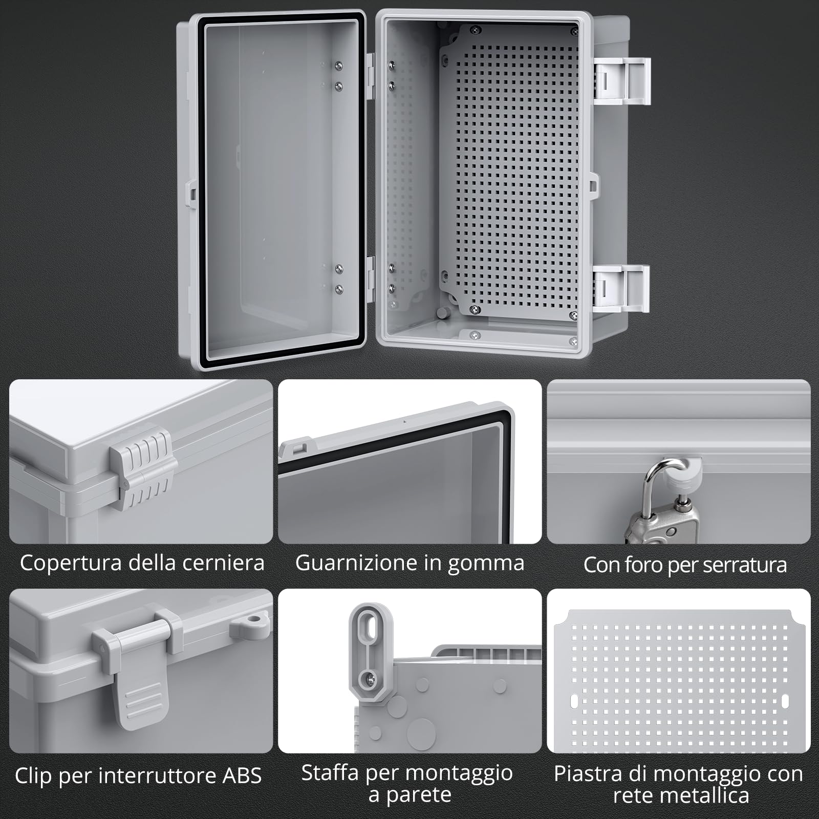 CAMWAY Scatola di Giunzione Impermeabile per Esterni IP67,Alloggiamento in Plastica ABS, Scatola Impermeabile Completa di kit Accessori di Montaggio,30 * 20 * 16CM,Coperchio Opaco