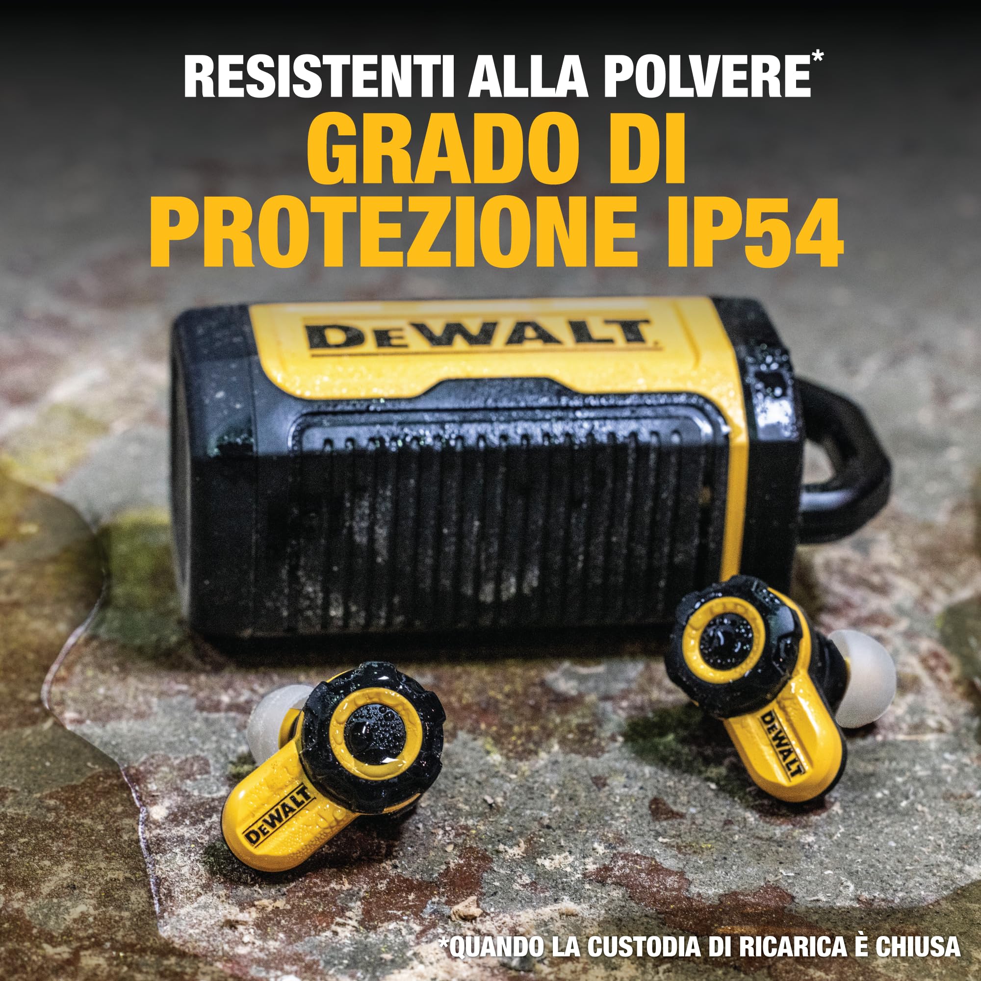 DEWALT - Auricolari Bluetooth Jobsite Pro X2 ANC completamente wireless, auricolari da lavoro con riduzione del rumore fino a 38 dB, controlli a rotazione, autonomia di 10 ore (più di 40 con la