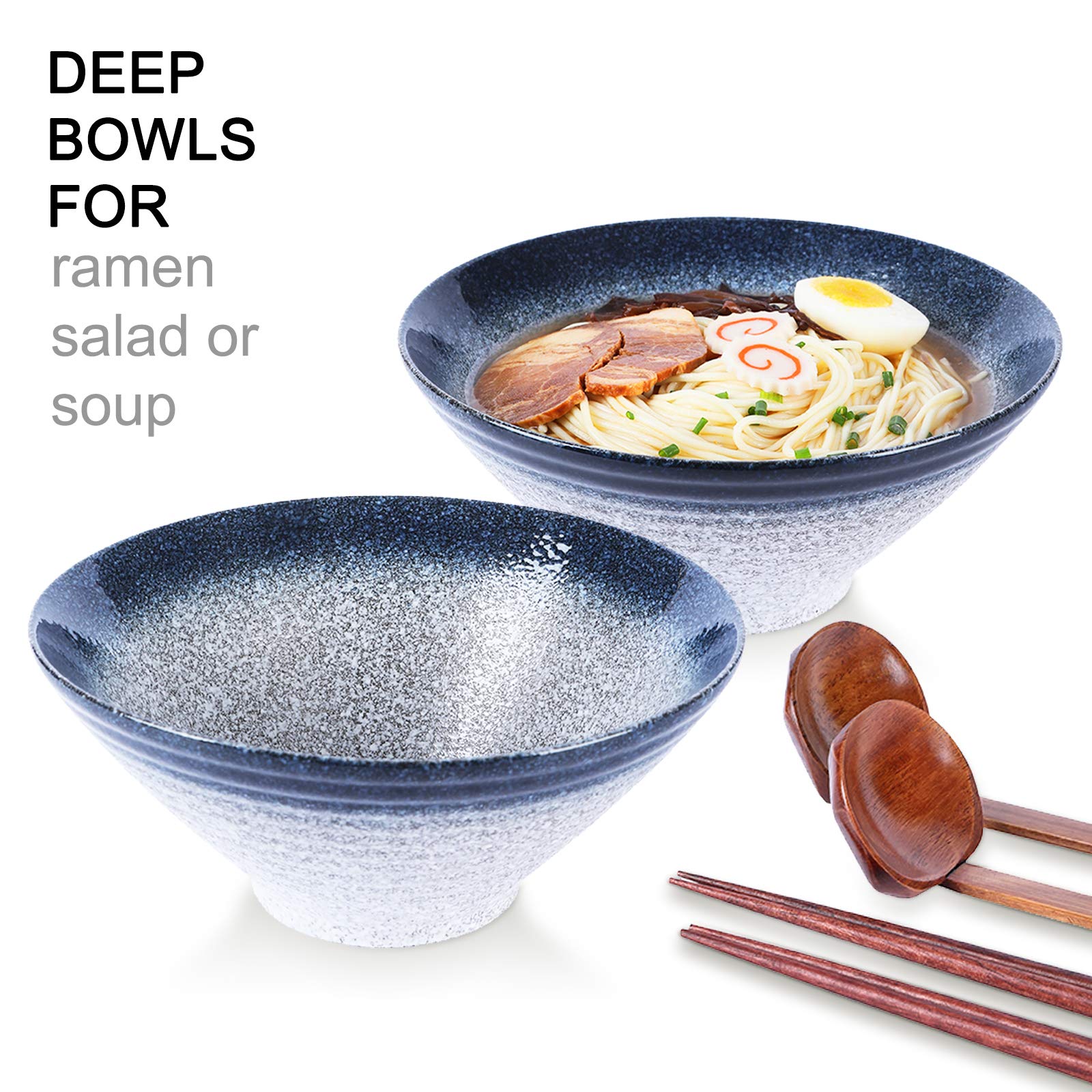 Ramen Fideos - Cuenco para sopa, 2 juegos (6 piezas) 6 onzas, con cuchara y palillos a juego para fideos asiáticos Udon Soba Pho, grande (azul-verde)