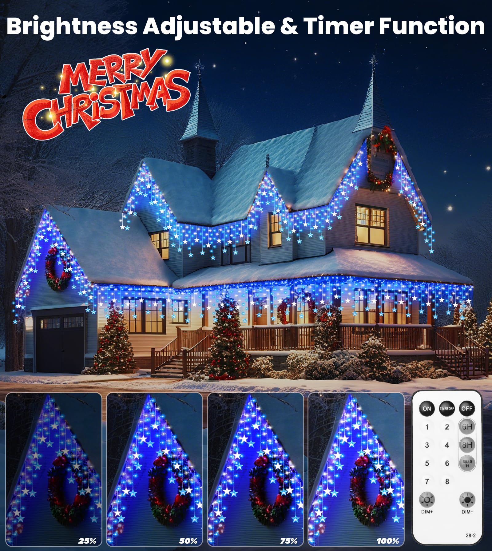 ULIGHTOWN Icicle Lights Outdoor, 9M/29.5FT Star Icicle Outdoor Christmas Lights - Image 2