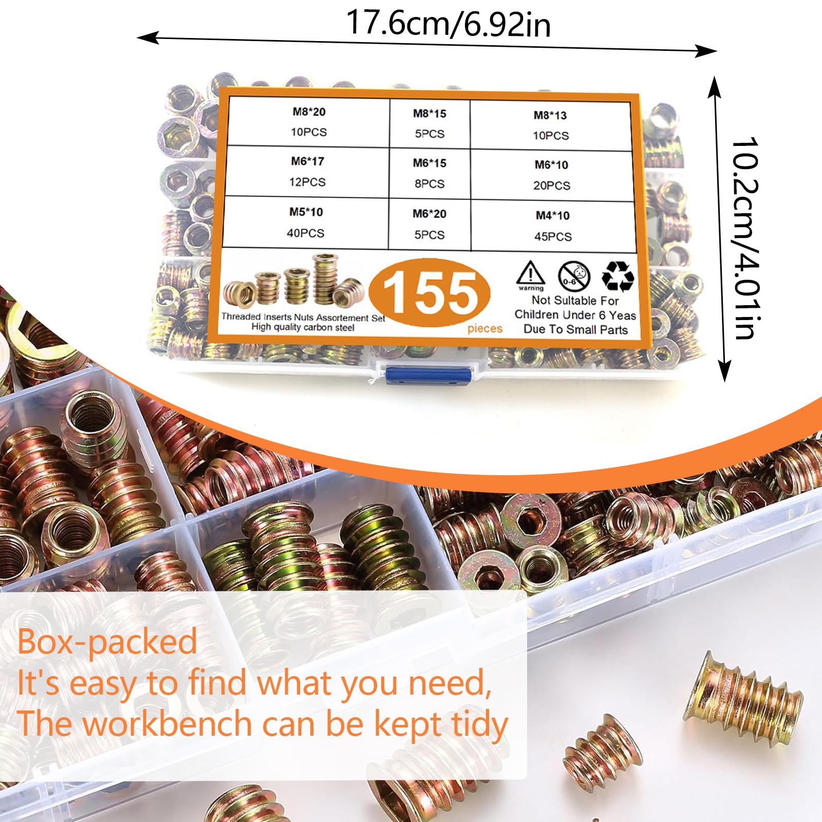 Threaded Inserts for Wood 155 PCS Insert Nuts M4 M5 M6 M8 Hex Drive Head Nut Zinc Alloy Hex Socket Drive for Wood Furniture DIY Project - Image 3