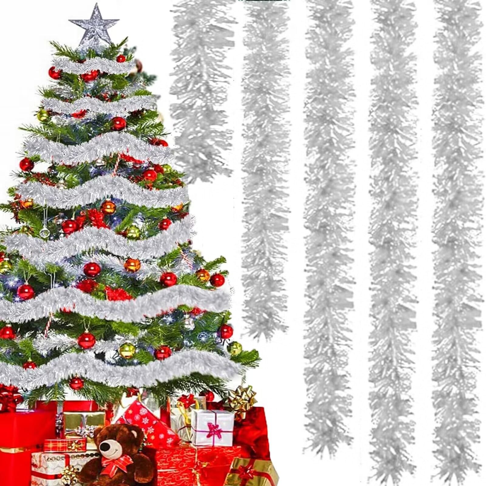 6 Guirlandes Métalliques Scintillantes 2m - Décoration Noël Blanche Pour Sapin Et Maison