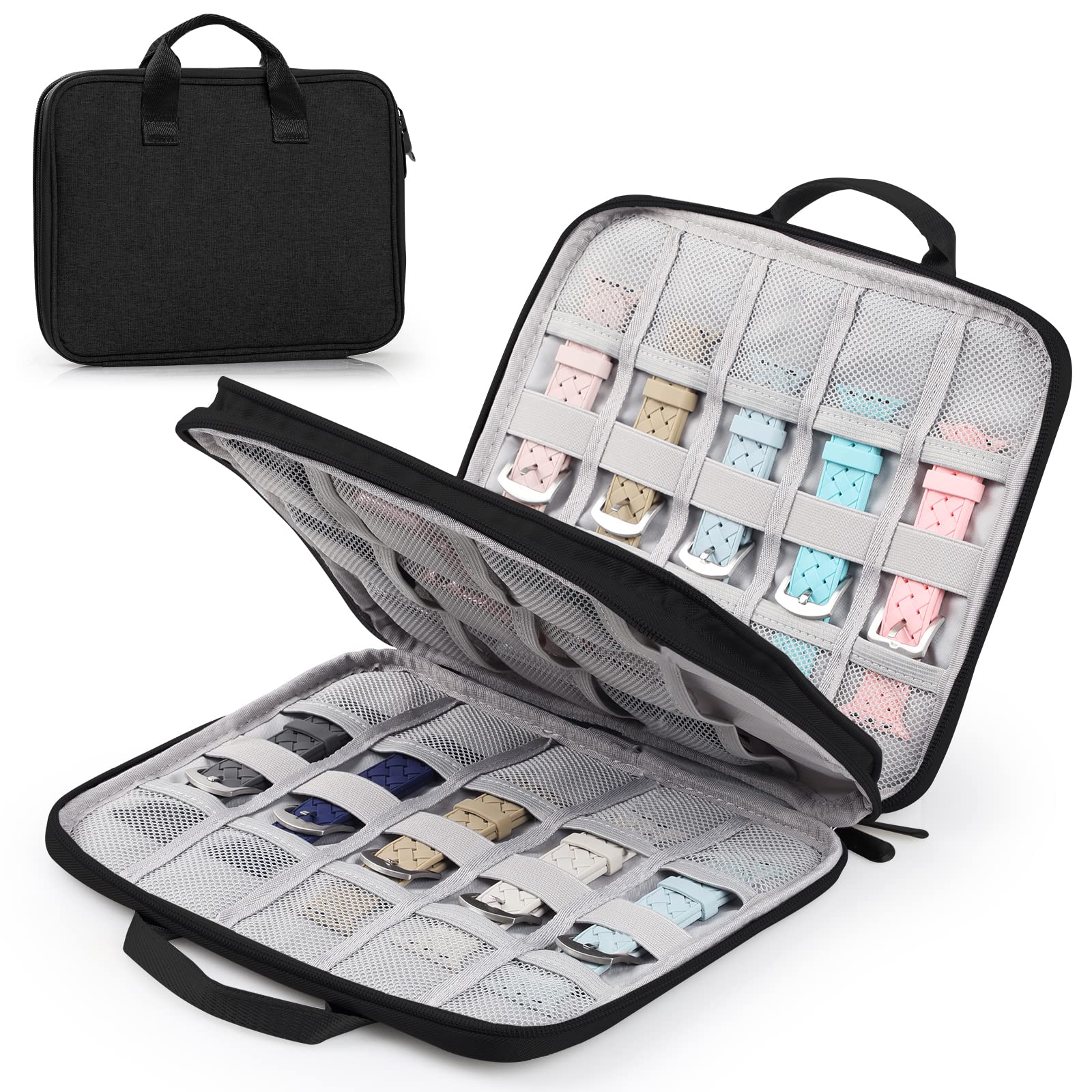 GeeRicGeeRic Watch Bands Organizer Bag Compatible with Apple Watch, 24  Watch Straps Storage Carrying Case, Watch Band Holder and Organizer Black