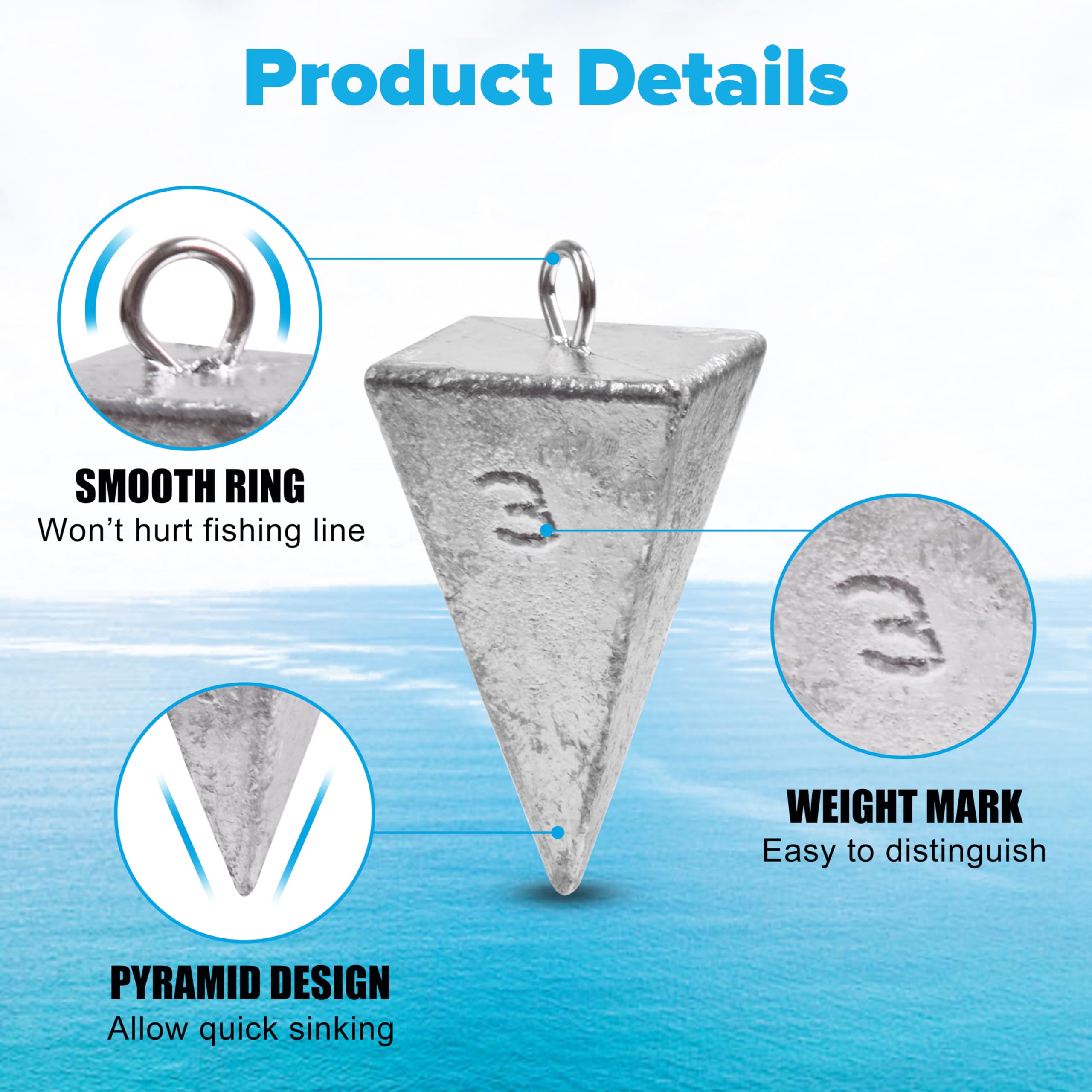 Kit di pesi da pesca a piramide, piombini da pesca in acqua salata, peso da 28,3 g a 226,8 g, piombini da pesca per pesce gatto, acqua salata, surf, attrezzatura da pesca