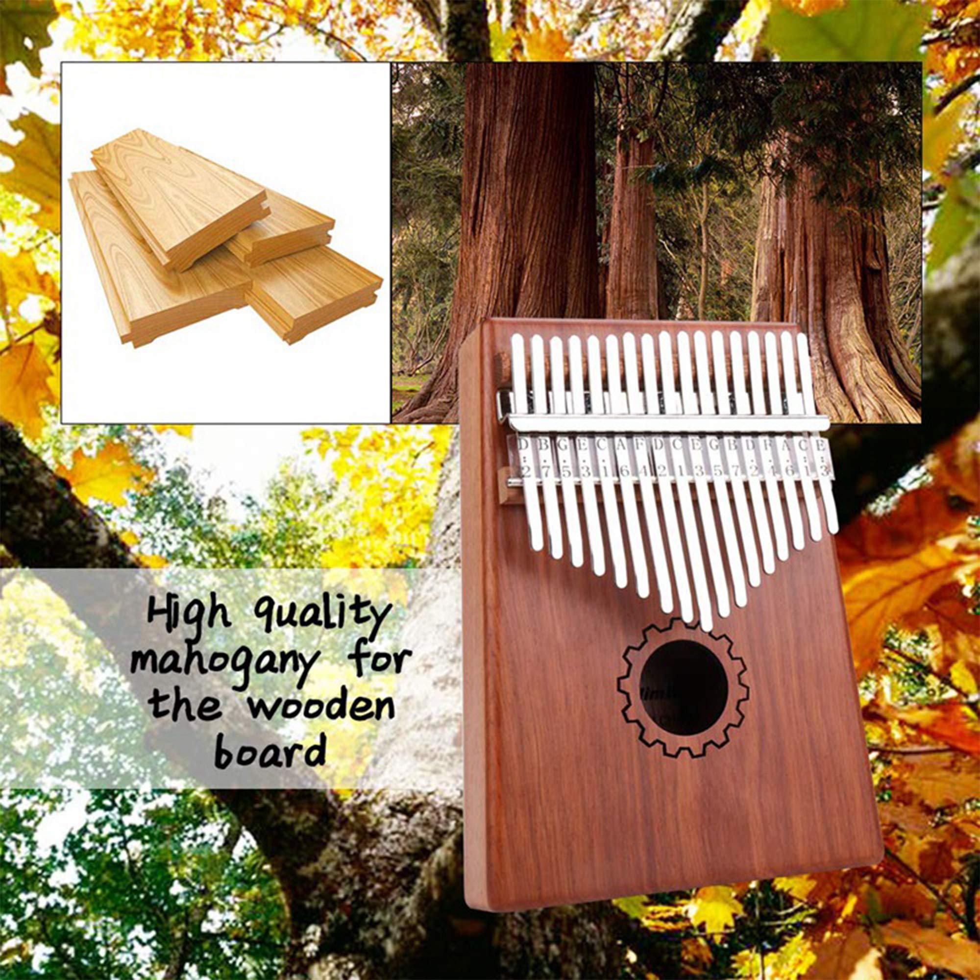 Piano à Pouce Kalimba 17 Touches avec Bois D'acajou avec Sac, Kit Marteau et Livre de Musique, Thumb Piano Piano Portable pour Enfant