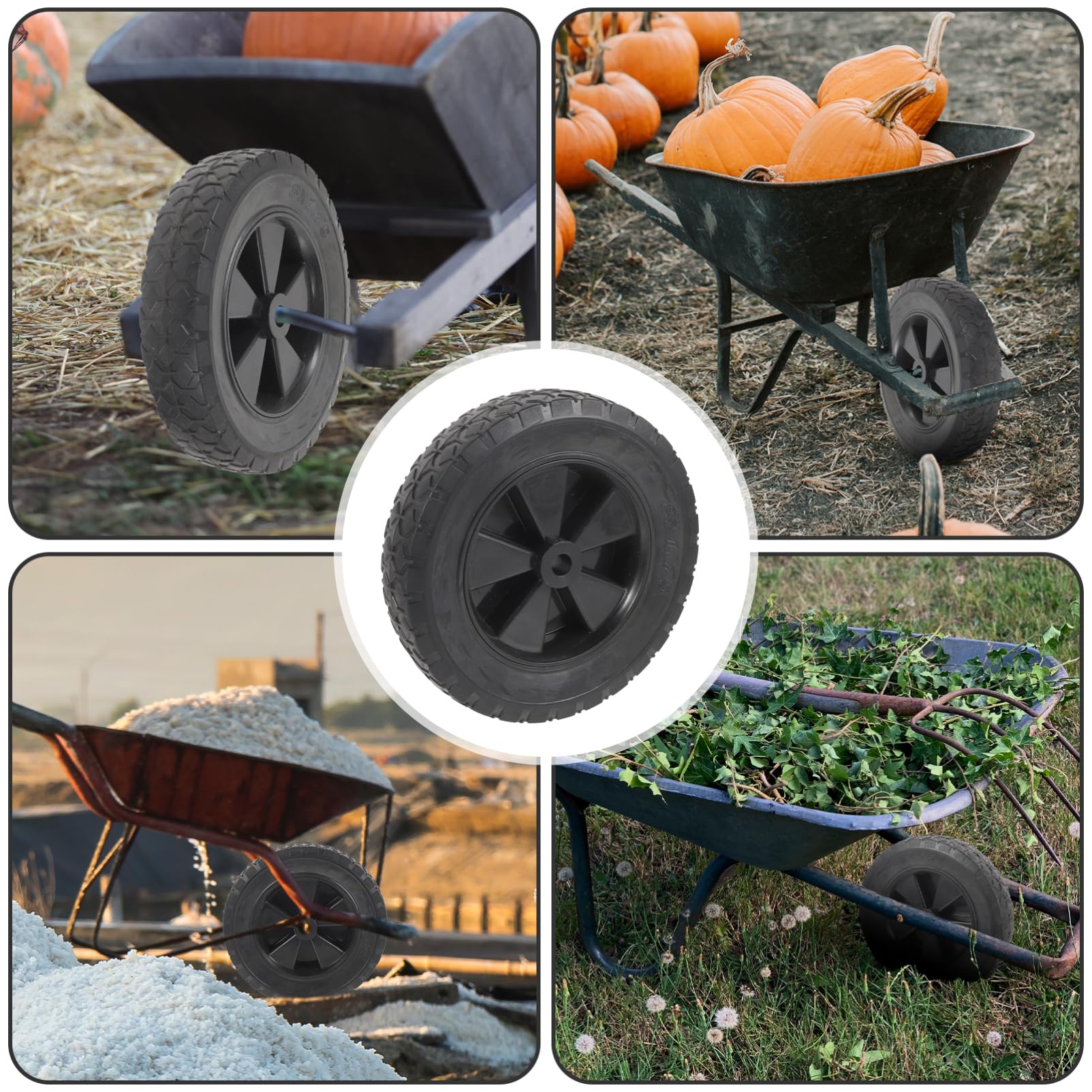 Ersatzrad für Gartenwagen aus Gummi, Schwarz, Einfach zu Montieren | Robustes Rollenrad für Gartenkarren und Gartentransport, Passend als Austauschrad für Schubwagen