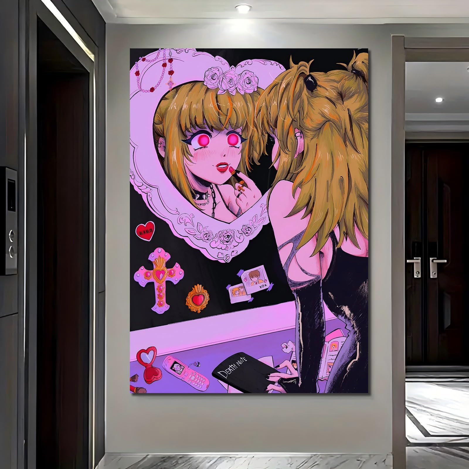 Retro Pink Anime Girl Poster Misa Canvas Posters Room Boys Bedroom Office Decoration Gifts Wall Art Decoration Printing Posters 12x18inchs(30x45cm): 18L" x 12W" Frame-style