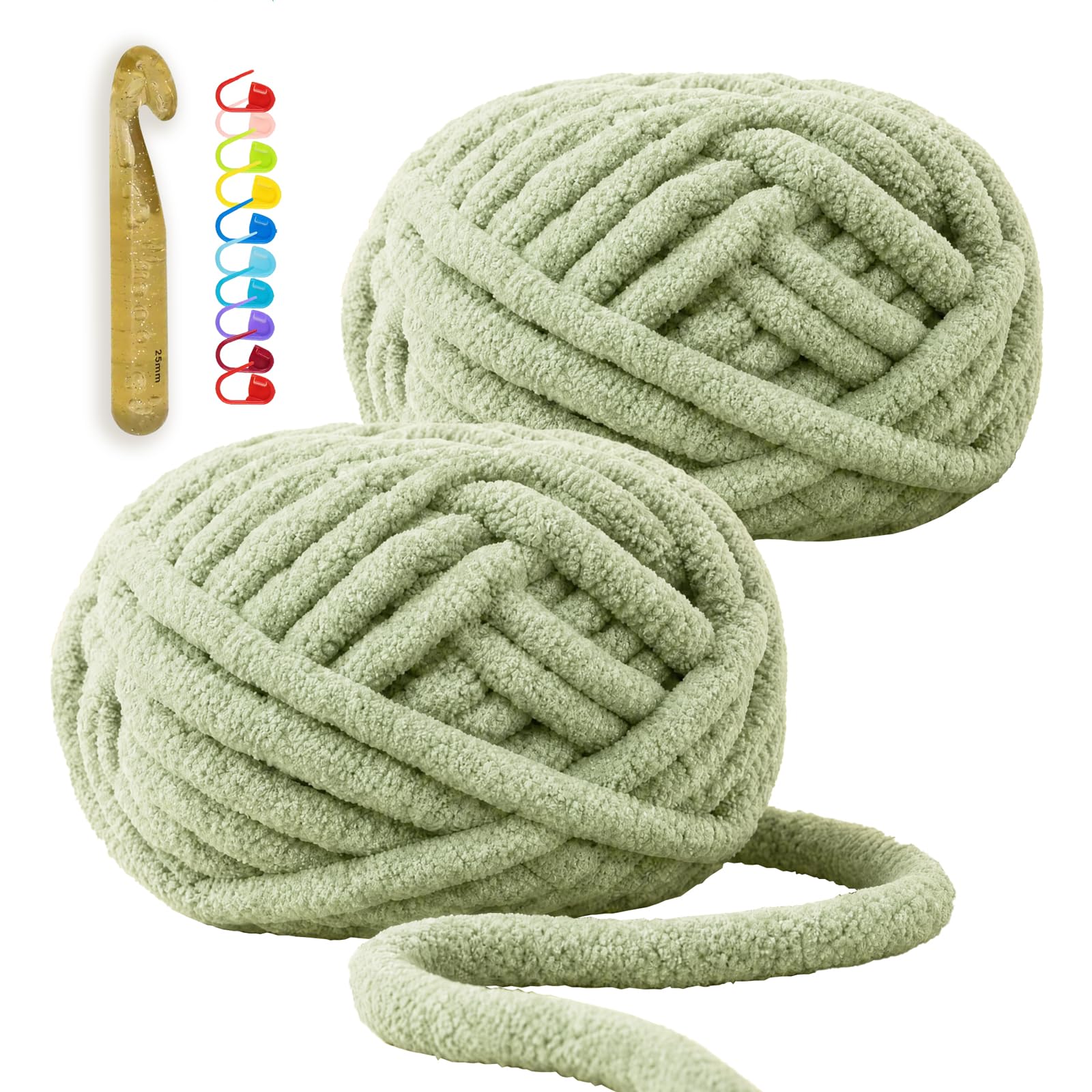 Chenille Yarn Chunky, Super Chunky Yarn with Crochet，Light Green：2