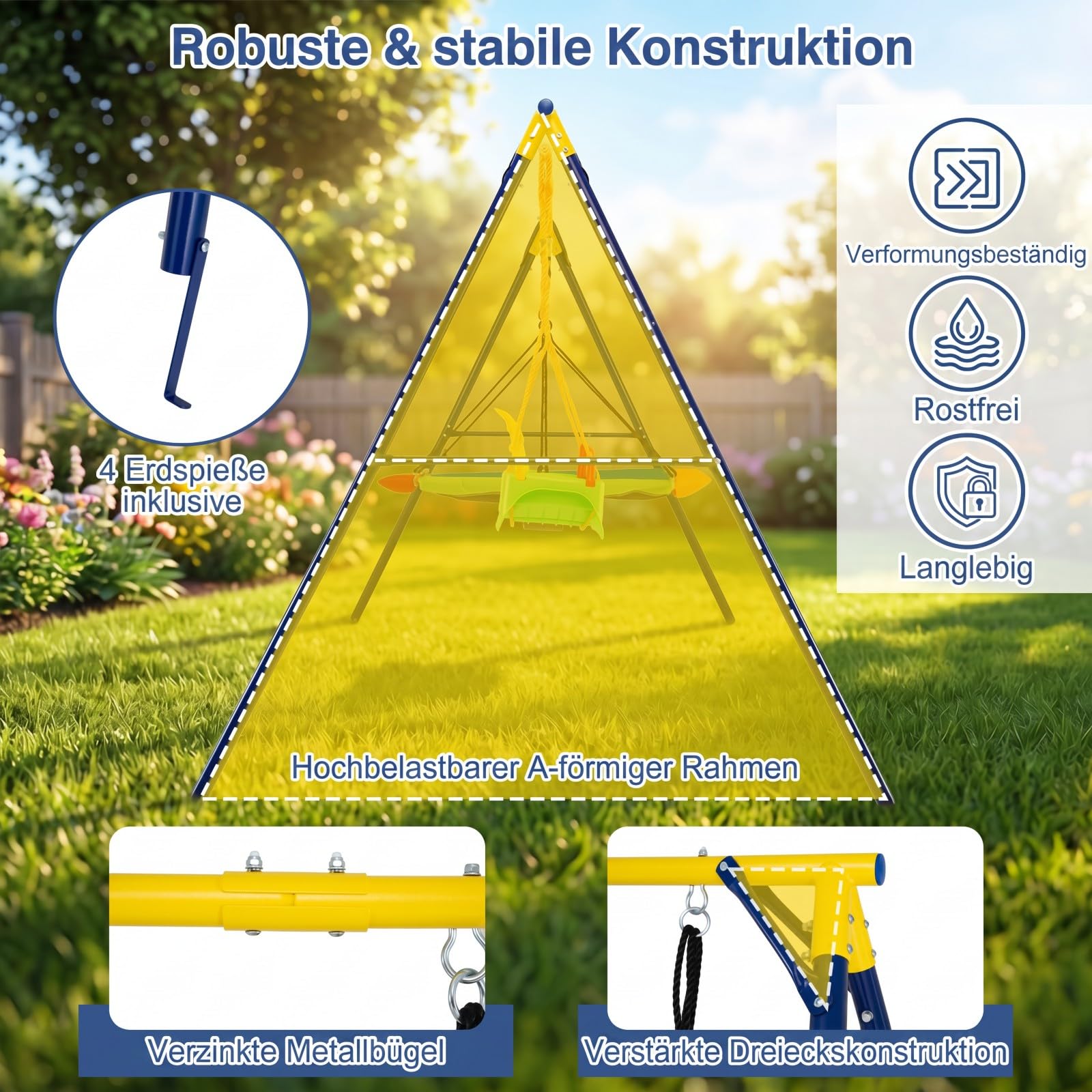 COSTWAY Schaukelgestell mit Nestschaukel, elastischer Kinderschaukel & Babyschaukel, Schaukelgerüst aus Metall bis 300 kg belastbar, Outdoor Schaukel für Kinder, Garten