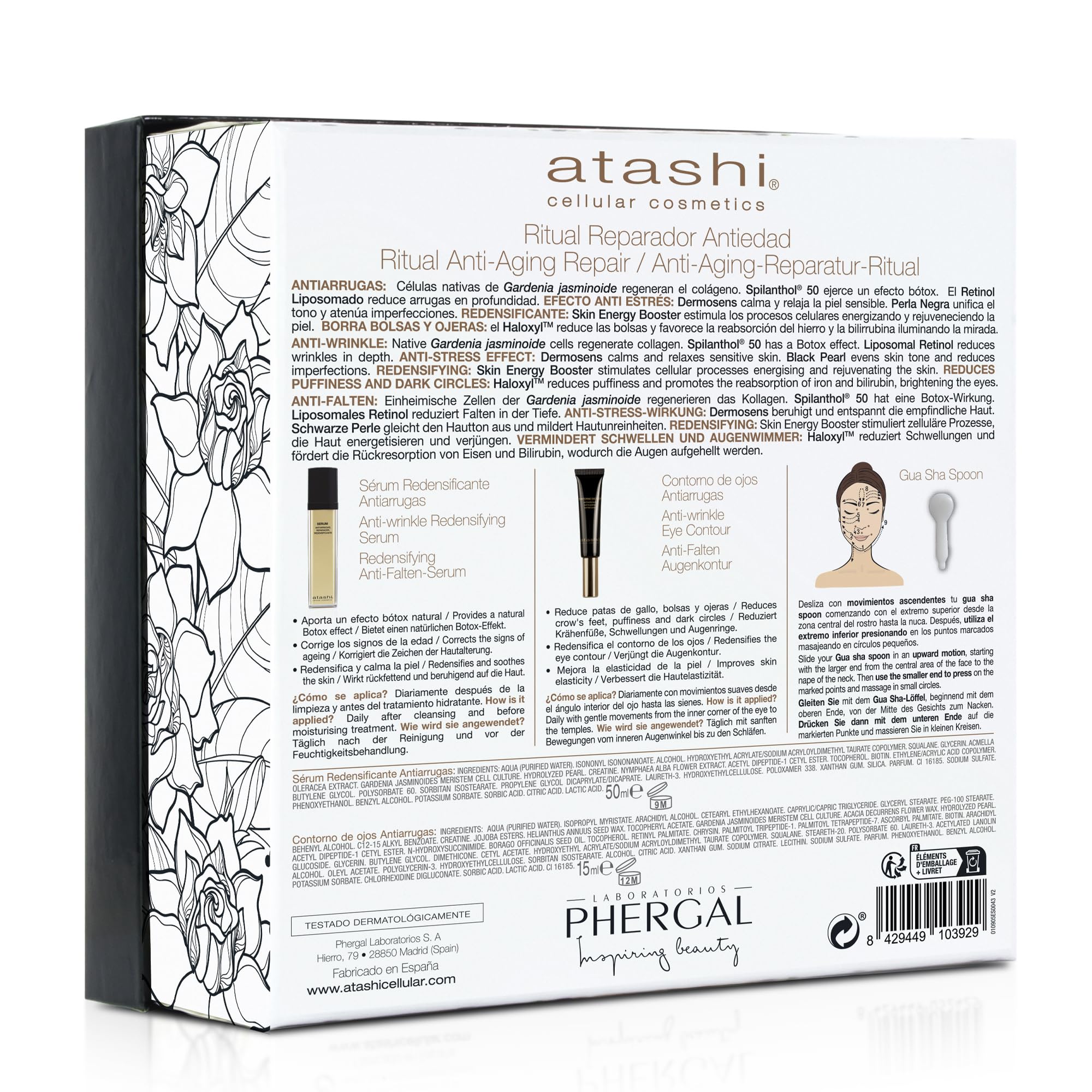 Atashi | Rituale riparatore antietà | siero ridensificante antirughe + contorno occhi antirughe + Gua Sha Spoon | 50ml + 15ml