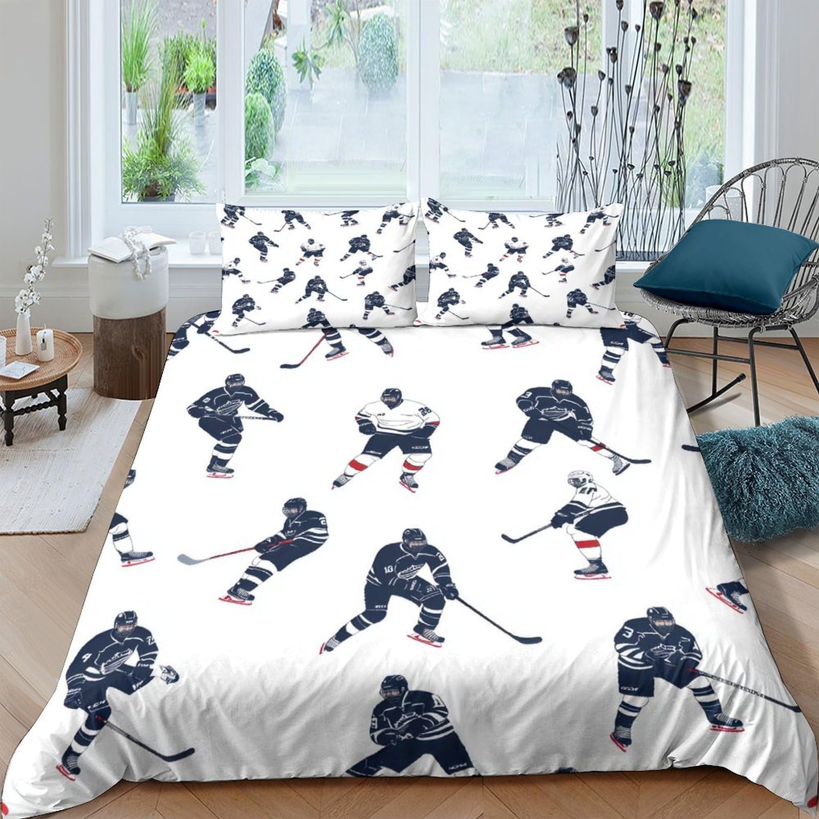 Ctjqhvkz Style-6 3D Printed Hockey Player Fitted Sheet Microfiber Soft Breathable Ice Sports Bed Cover For Bedroom Dorm Decor Single（135X200cm）