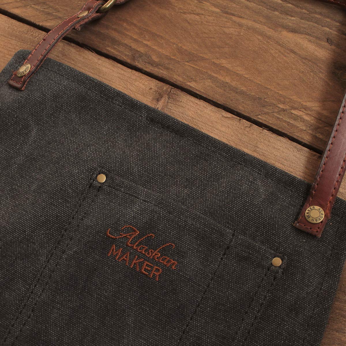 Alaskan MAKER Grembiule da cucina in tela vintage e pelle multitasche n. 325, taglia unica, taglia unica