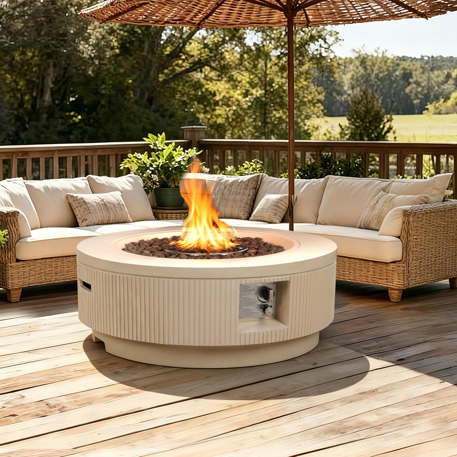 36 Inch Outdoor Concrete Round Propane Fire Pit Table