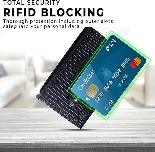 Miniatura 2 de Soporte para tarjetas AirTag, billetera plegable delgada para hombre, billetera. Compatible con Apple AirTag, cuero negro, bloqueo RFID, ventana de