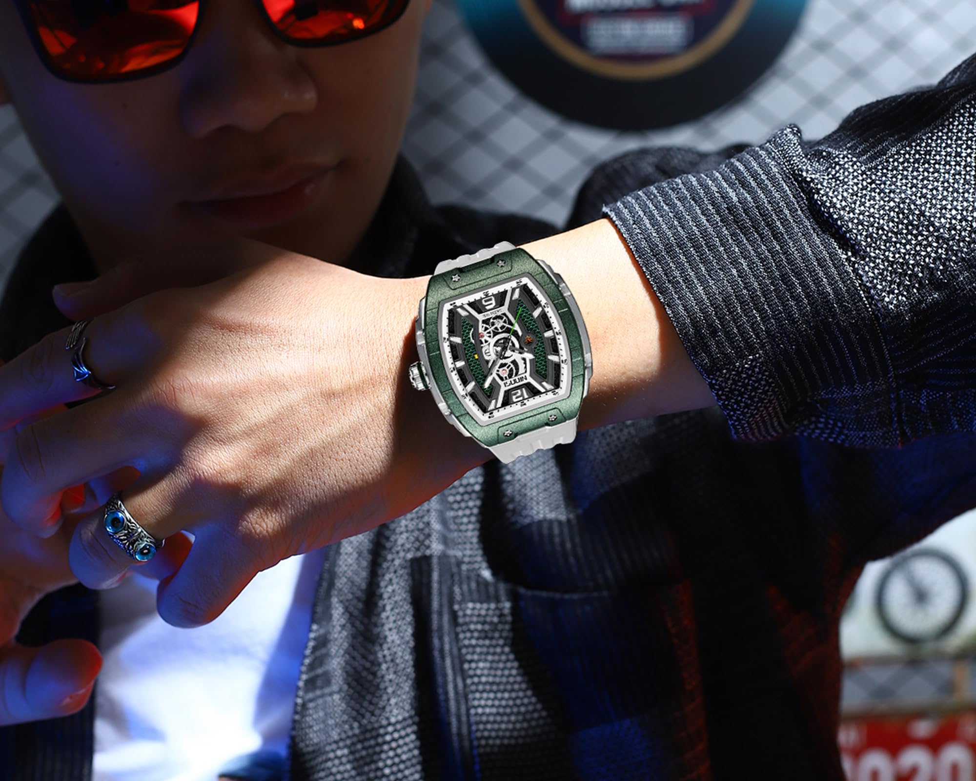 NIBOSI Orologio da polso da uomo quadrato impermeabile digitale analogico al quarzo da lavoro casual in silicone