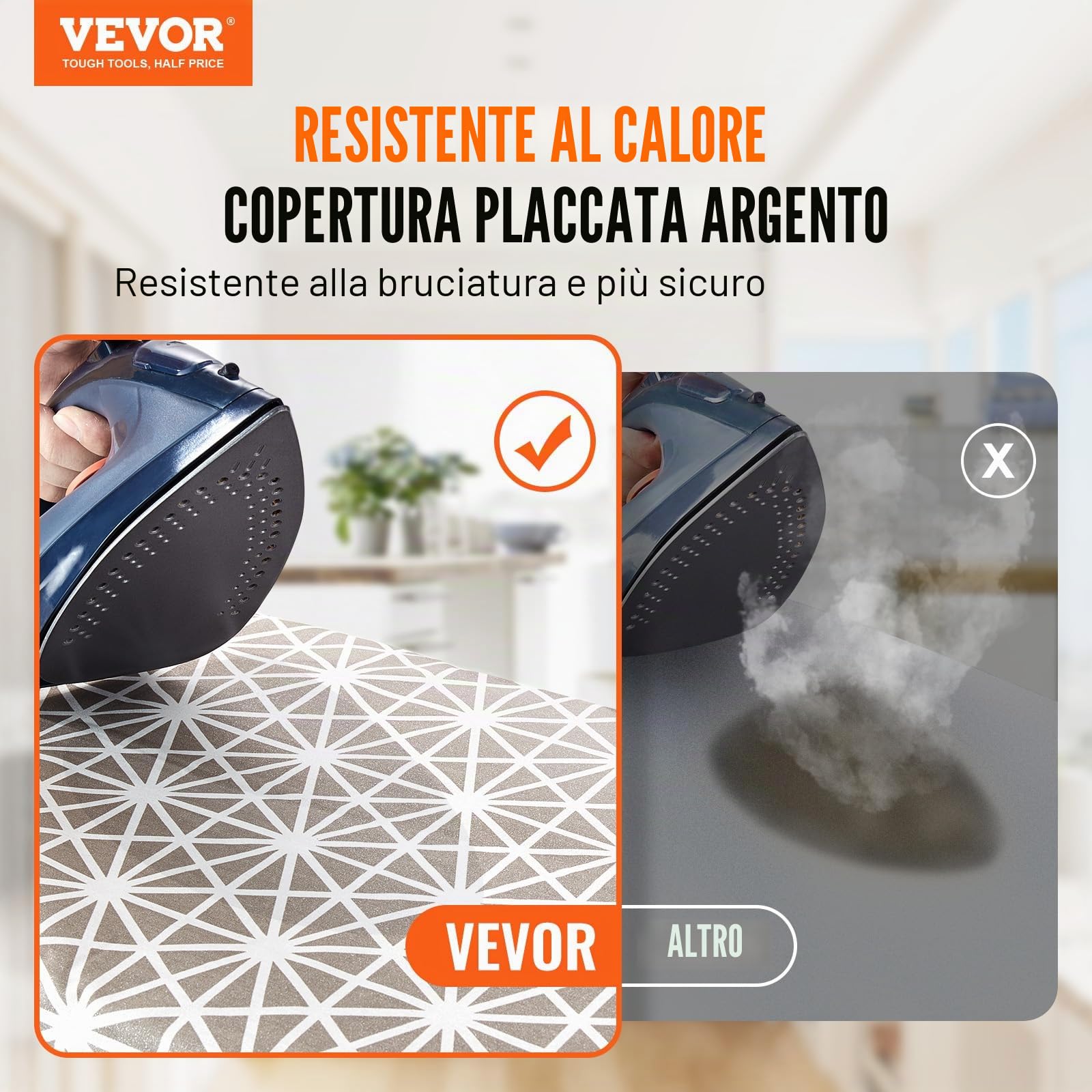 VEVOR Asse da Stiro 110 x 33 cm Asse da Stiro 4 Strati 7 Altezze Regolabili 715-915 mm con Copertura Anti-calore 100% Cotone per Casa Lavanderia Bagno 1292 x 334 x 915 mm, Asse per Stirare Pieghevole