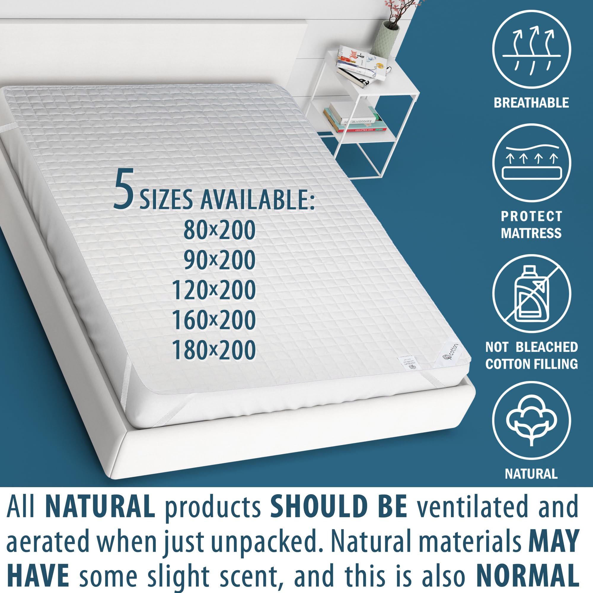 FAM Home Matratzenschoner 80x200cm I Matratzenauflage Atmungsaktiv Praktisch Langlebig Matratzenschutz Hygienische Rundumbezug Optimaler Anti-milben Bezug I Baumwolle - Polyester Weiß