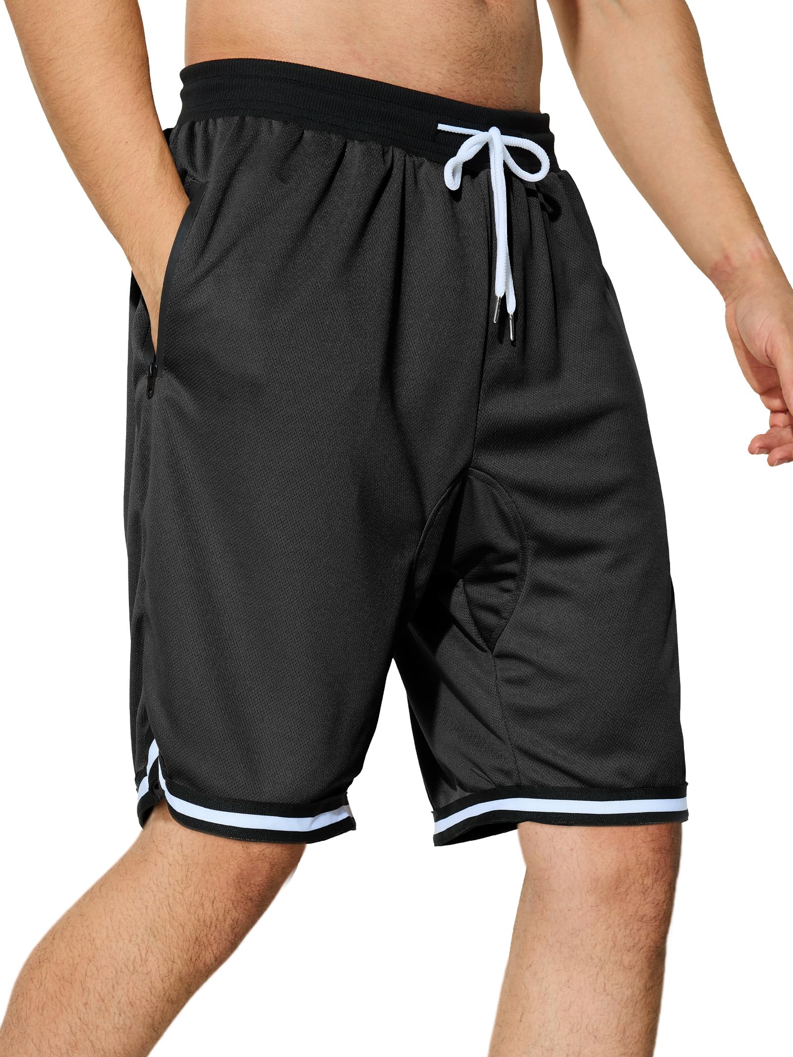 Men's Basketball Shorts with Zipper Pockets Lightweight Quick Dry Mesh Athletic Running Shorts