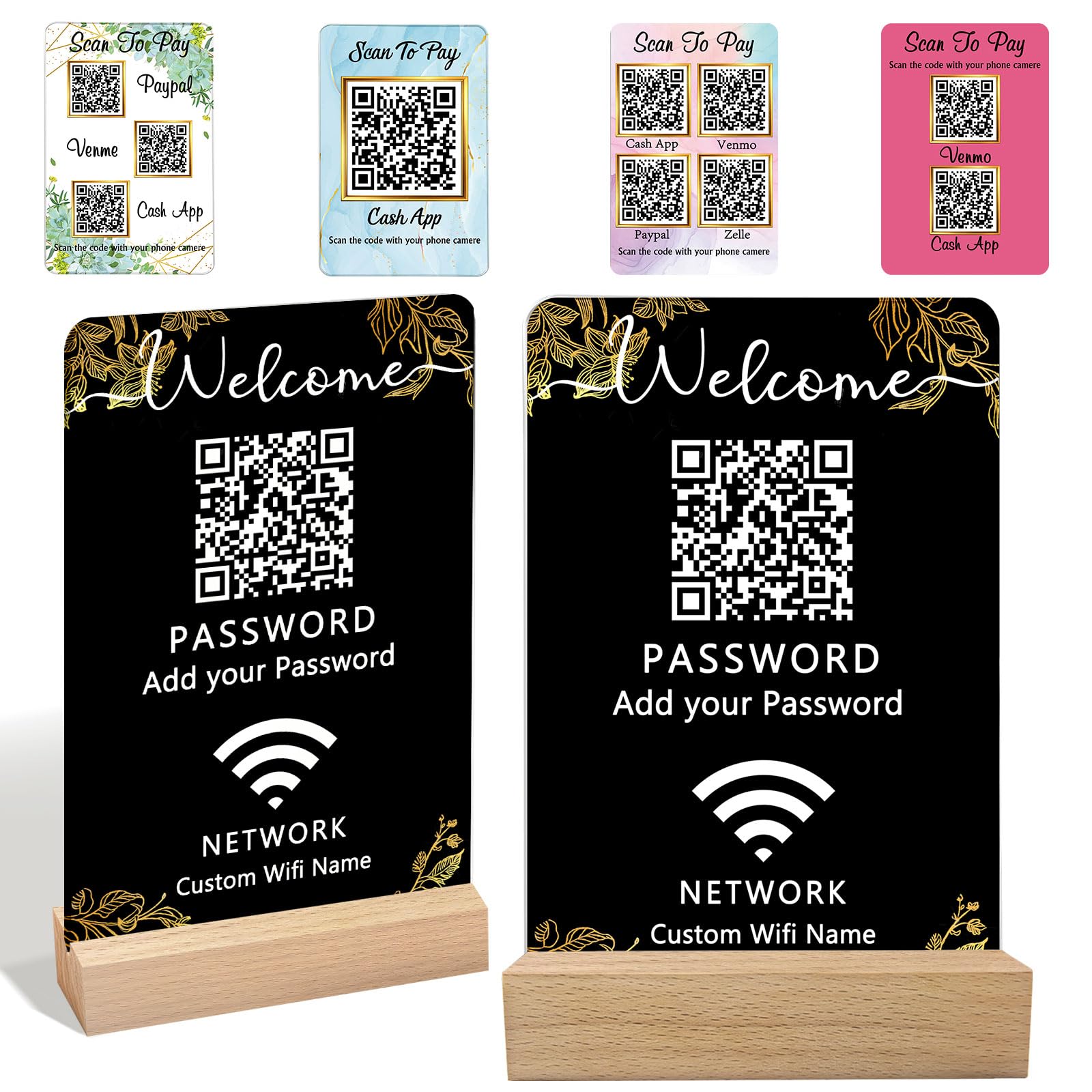 YoLLiEE Custom Business QR Code Sign Personalised Acrylic QR Plaque with Stand Scan to Pay Venmo Paypal CashApp Zelle Instagram Tiktok Beauty Pet Store Salon Hairdressers