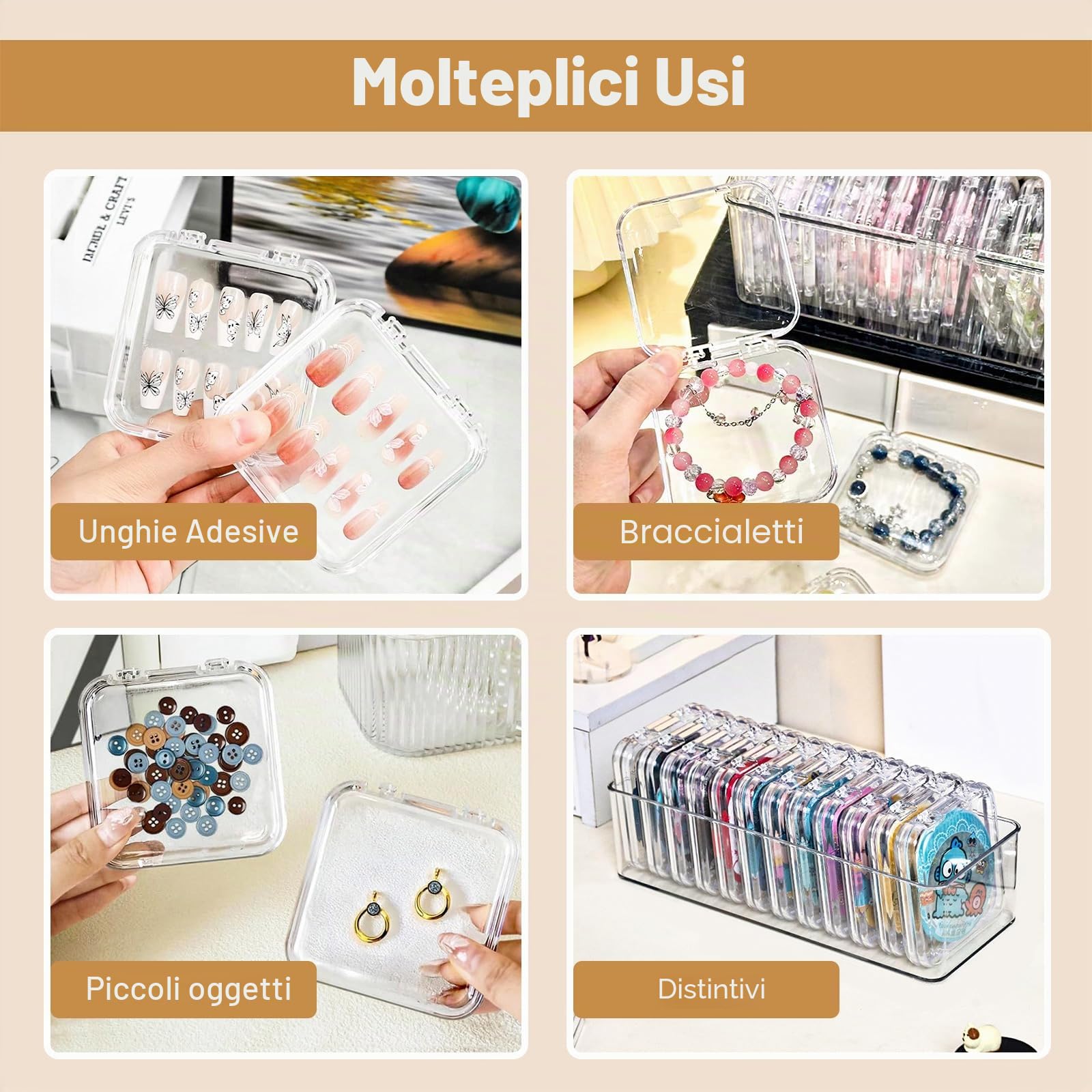 12 Pezzi Scatole Espositore Punte per Unghie (8.5 × 8.5 CM) 60 Pezzi Nastro Biadesivo 1 Grande Scatole Imballaggio Kit Supporto Trasparente Espositori Unghie Finte per Press on Nail Business