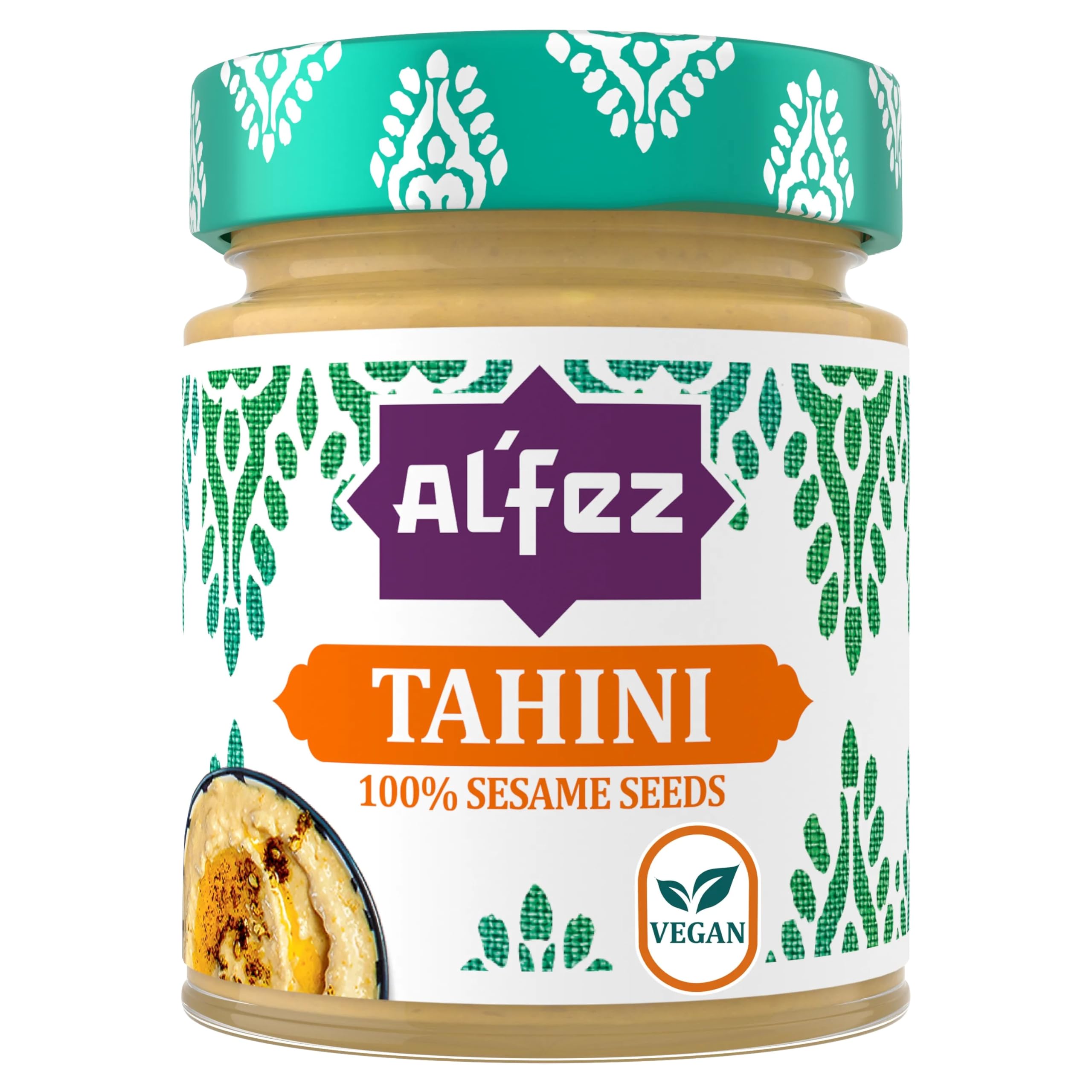 Al’Fez Natural Tahini Jar 125g – 100% Roasted Sesame Seed Paste – Authentic Smooth & Creamy Vegan Ingredient for Houmous, Baba Ganoush, Dressings, Dips, Sauces & Cooking - No Artificial Additives