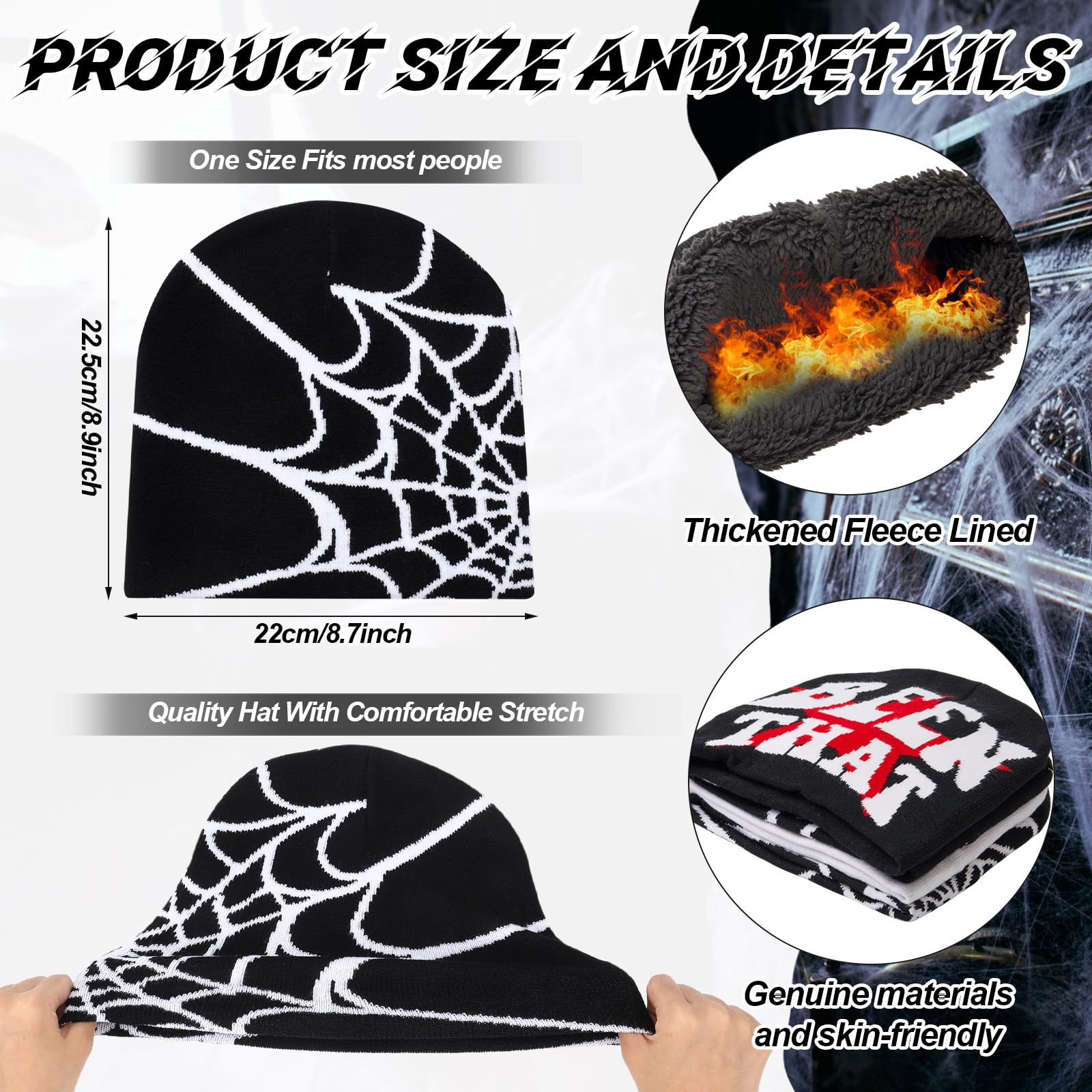 Ramede 4 Pcs Y2k Beanie - Double Sided Graphic Beanies for Men and Women, Acrylic Knitted Y2k Hats Accessories: Fleece Lined Multiple