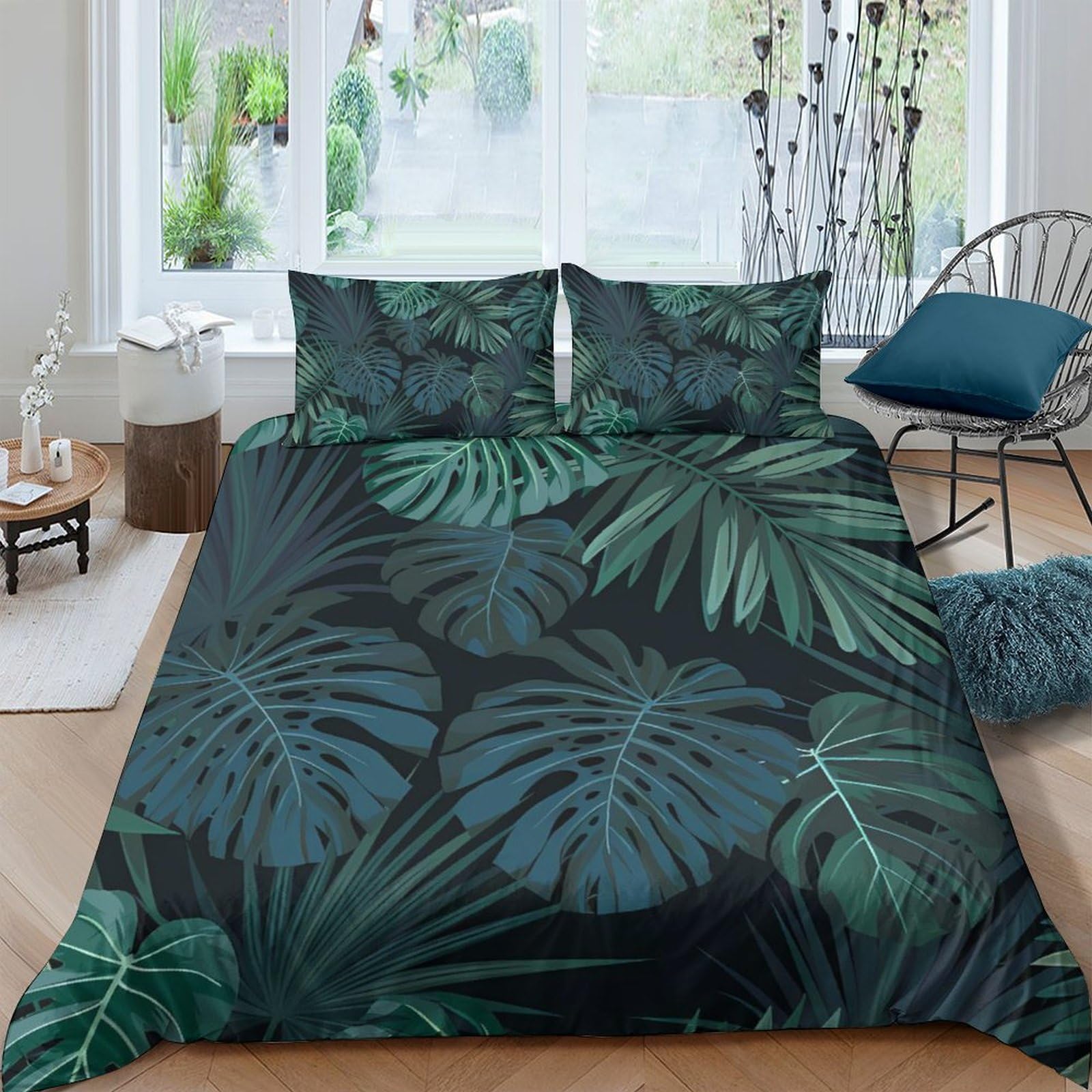 Ctjqhvkz Style-6 3D Printed Monstera Leaf Fitted Sheet Microfiber Soft Breathable Tropical Jungle Bed Cover For Bedroom Decor Single（135X200cm）