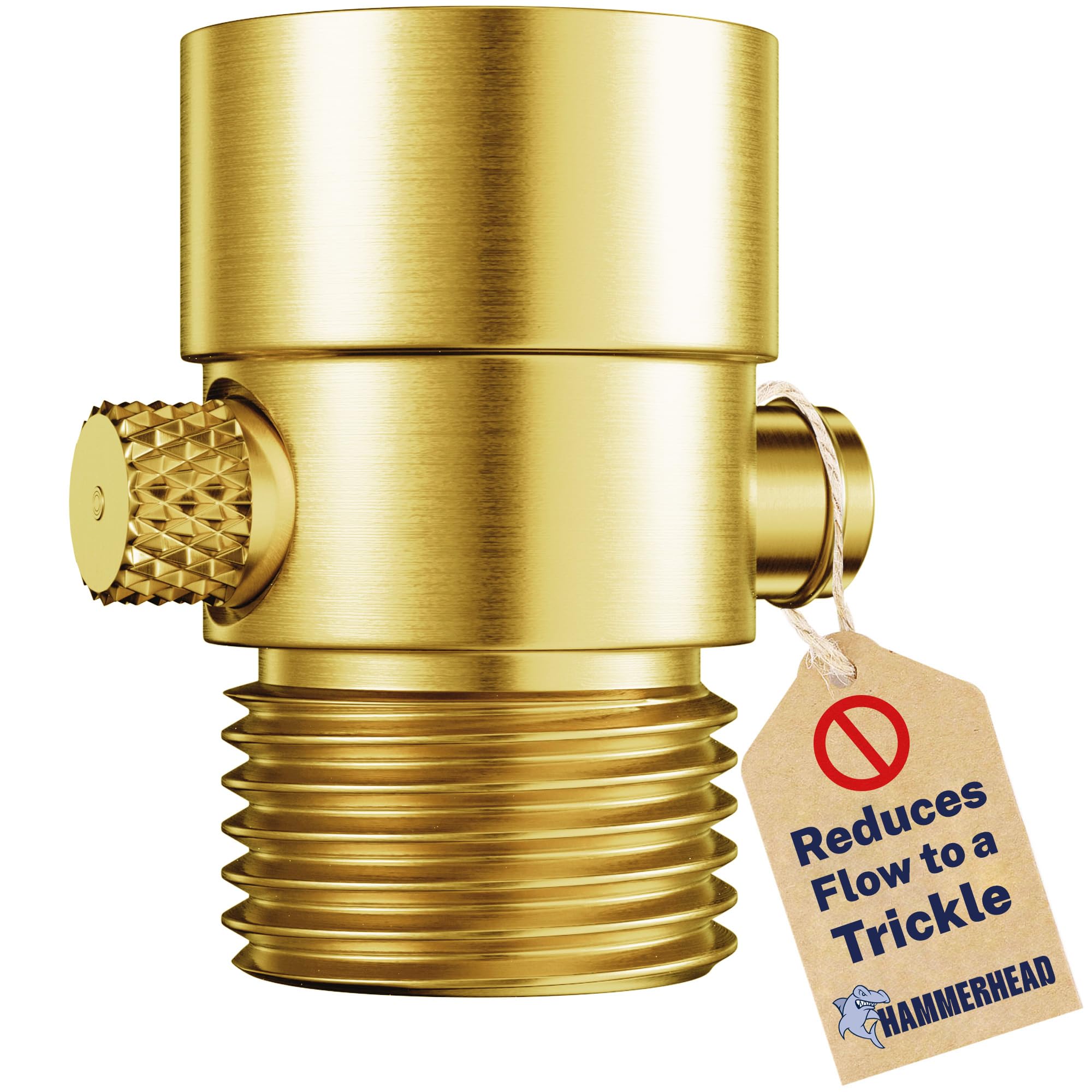 HammerHead Showers Solid Metal Shower Head Shutoff Valve, Brass Valve Reduces Flow to a Trickle, Universal Shower Shutoff, Plumbing Code Compliant, Brushed Gold