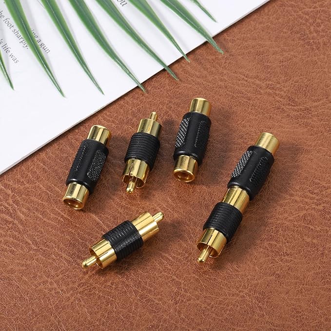 6 Pack Adaptador RCA Dorado, Conector Audio Video, Hembra a Hembra y Macho a Macho miniatura 4
