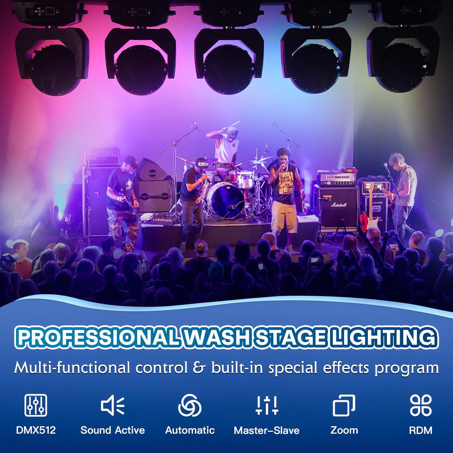 Moving Head DJ Lights 36x18W Wash Zoom Stage Light 6in1 RGBWAUV LED 2000K-6000K Stage Lighting DMX512 14/19 CH Sound Activated RDM for Wedding Event Party Christmas Halloween