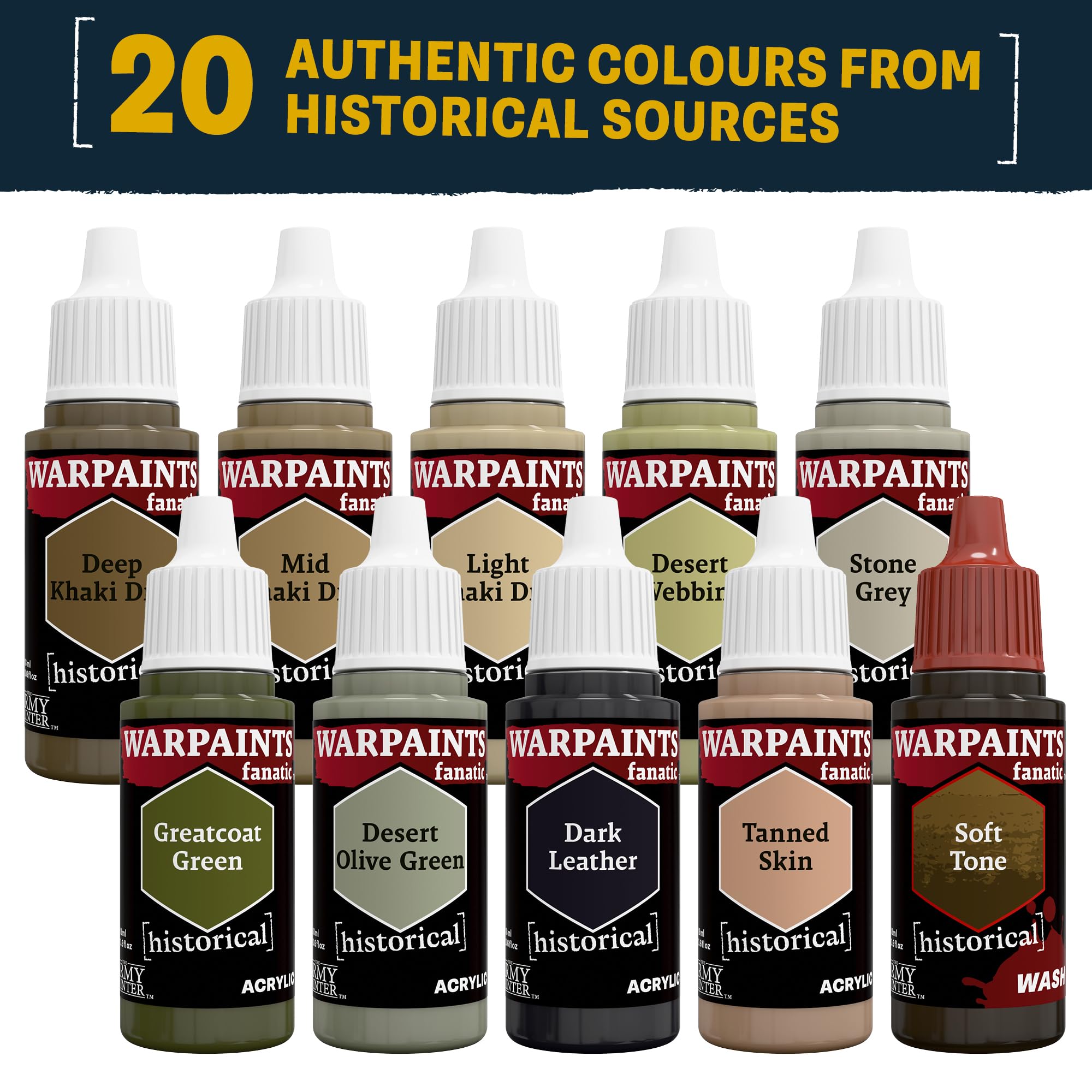 The Army Painter, Historical: WWII British 8th Army, 10 x 18 ml Warpaints Fanatic, 9 acrilici e 1 Wash - Miniature Paint per ricreare la lotta in tutto il Nord Africa