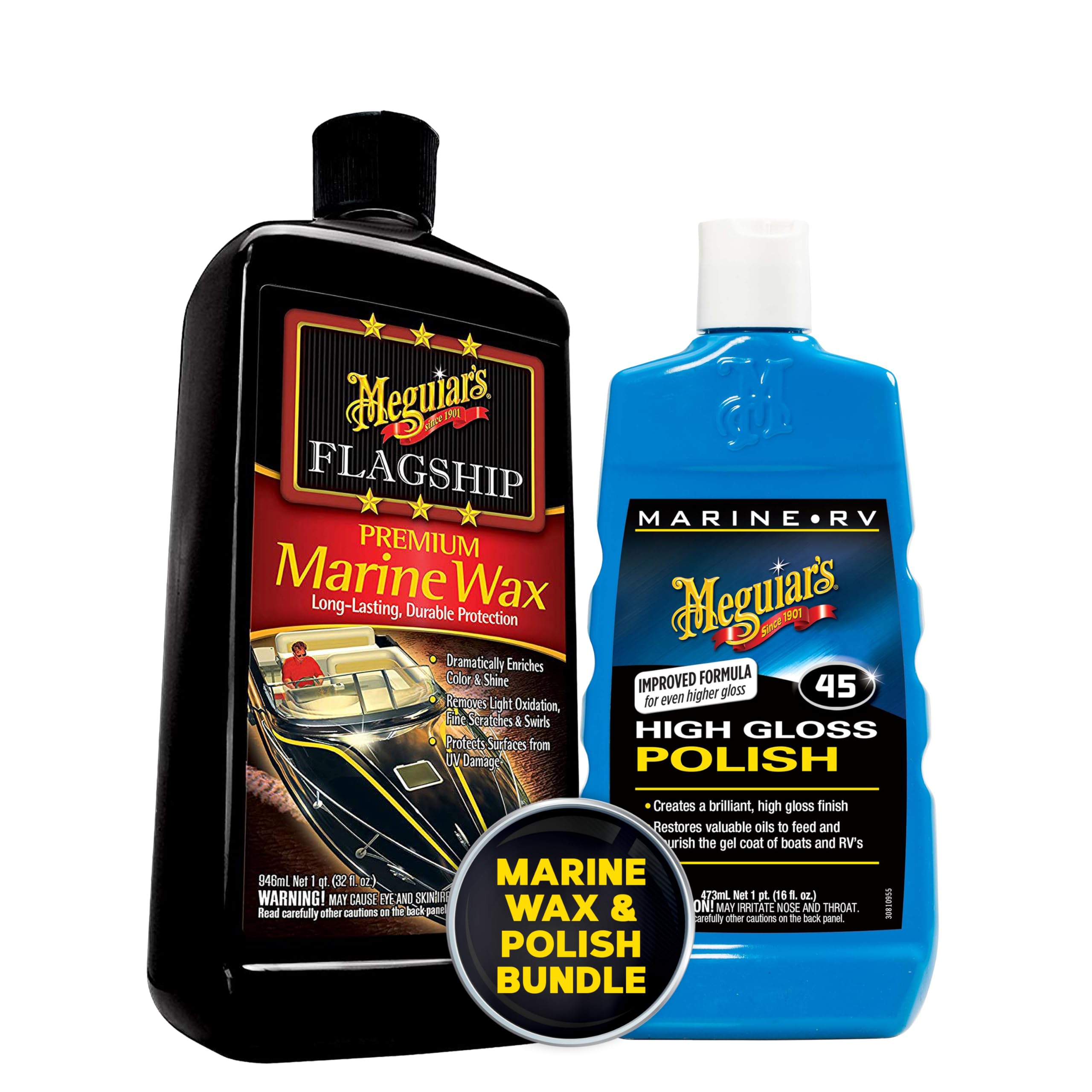Meguiar's M4516 Marine/RV Polish & Gloss Enhancer and M6332 Flagship Premium Marine Wax Bundle