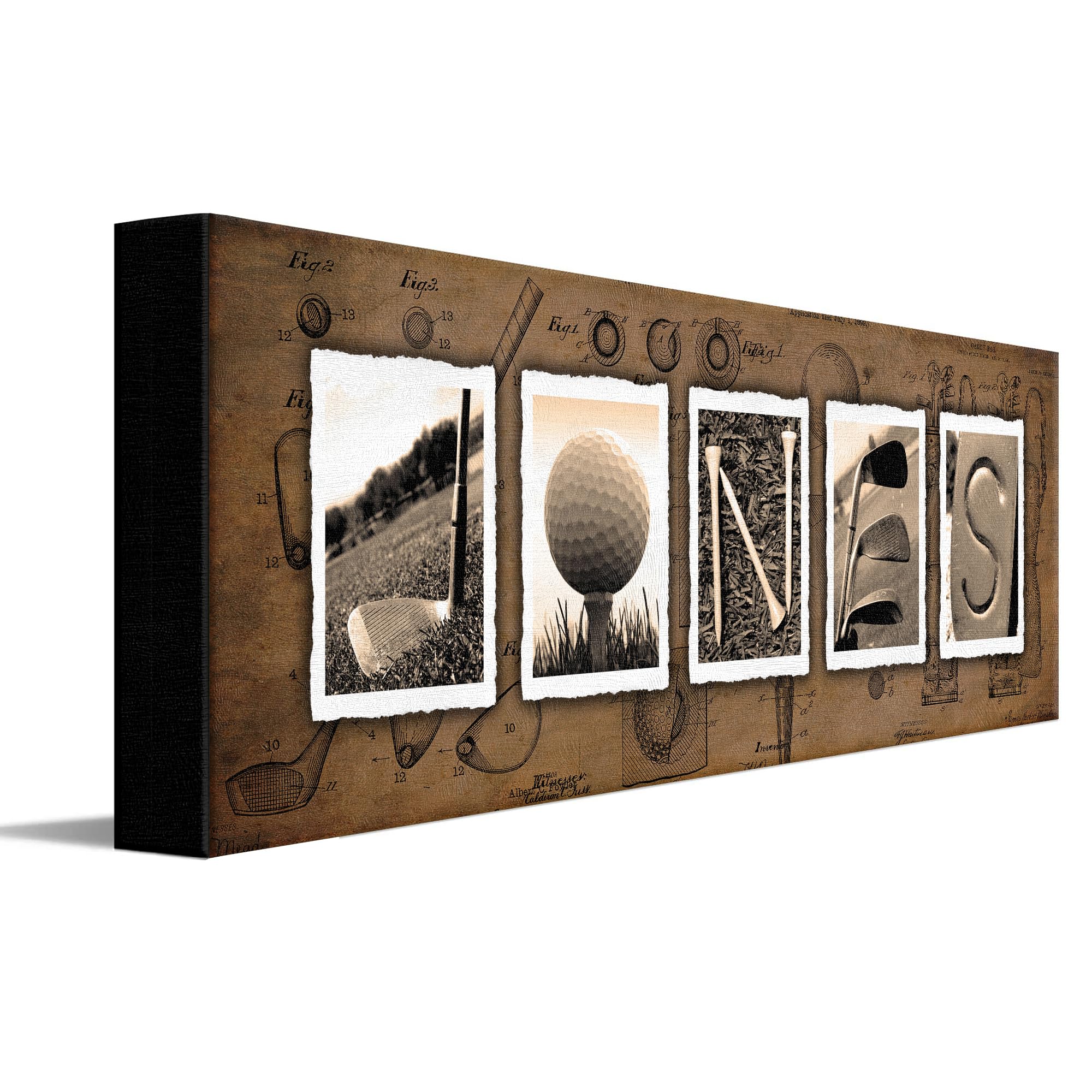 Personalized Golf Name Art - Perfect and unique customized gift for the golfer or golf enthusiast (13.5 in x 32.5 in Framed Canvas - VINTAGE)