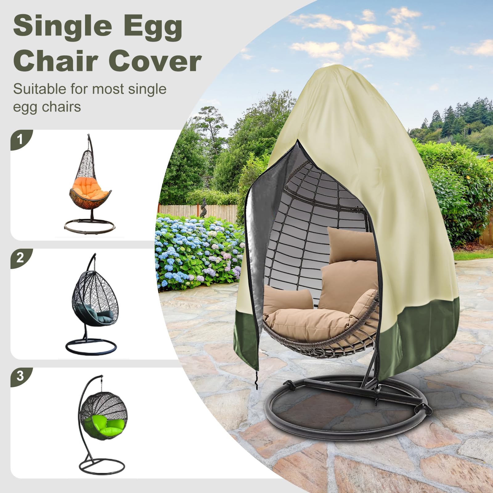 Housse de chaise en forme d'œuf avec fermeture éclair, résistante aux UV, résistante aux UV, housse de chaise en osier coupe-vent pour balancelle de terrasse, housse imperméable pour chaise à
