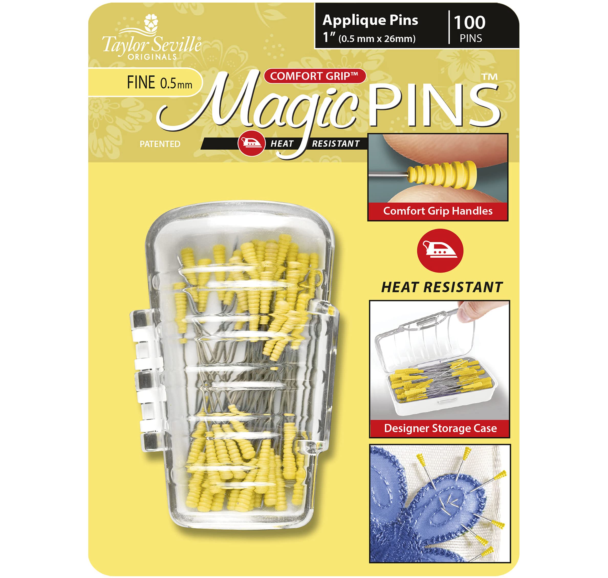 Taylor Seville Magic Pins - Applique Fine-Yellow 100/Pkg