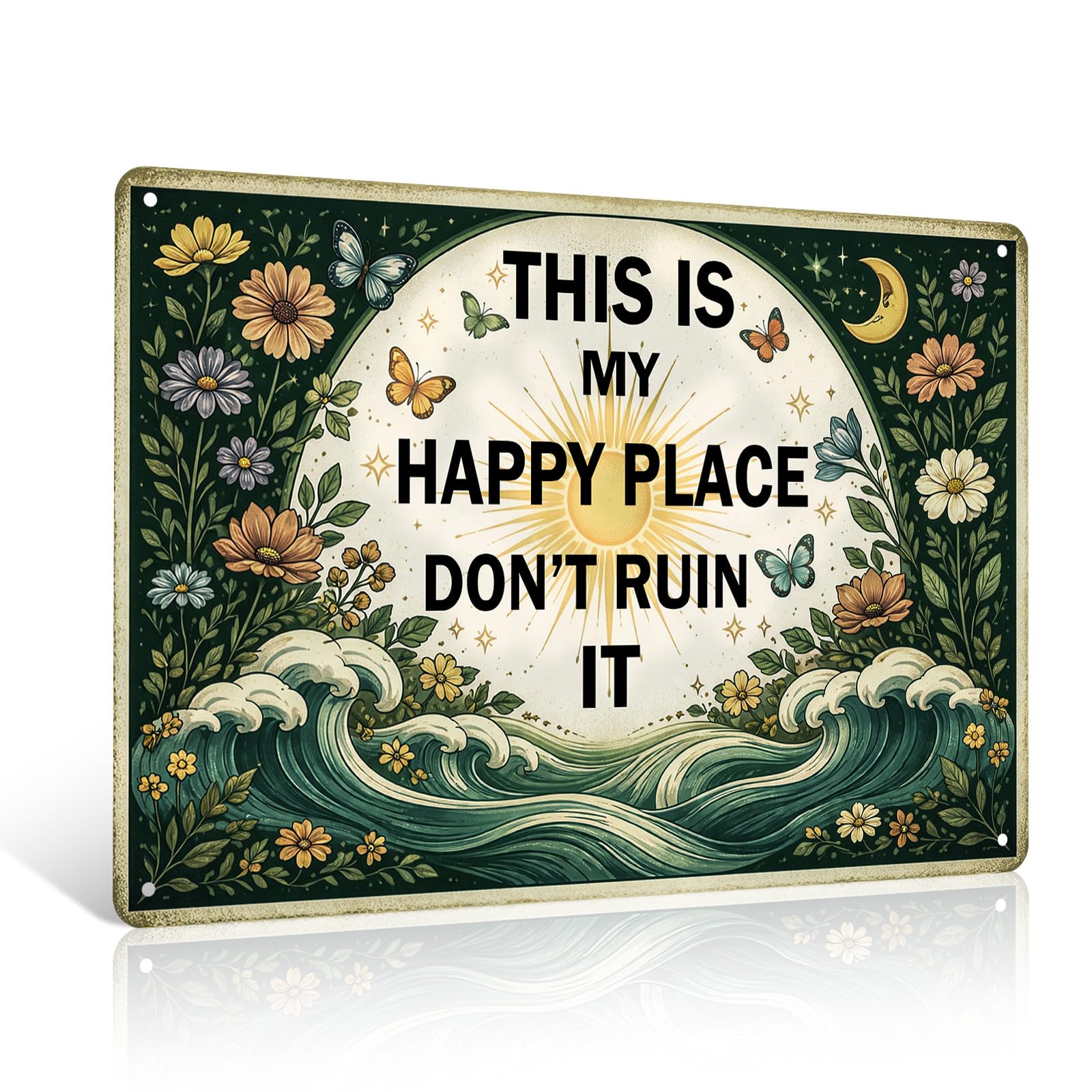 Ulord Welcome To My Happy Place Don't Ruin It Funny Garden Happy Place Metal Sign 8X12 Inches Boho Funny Wall Art