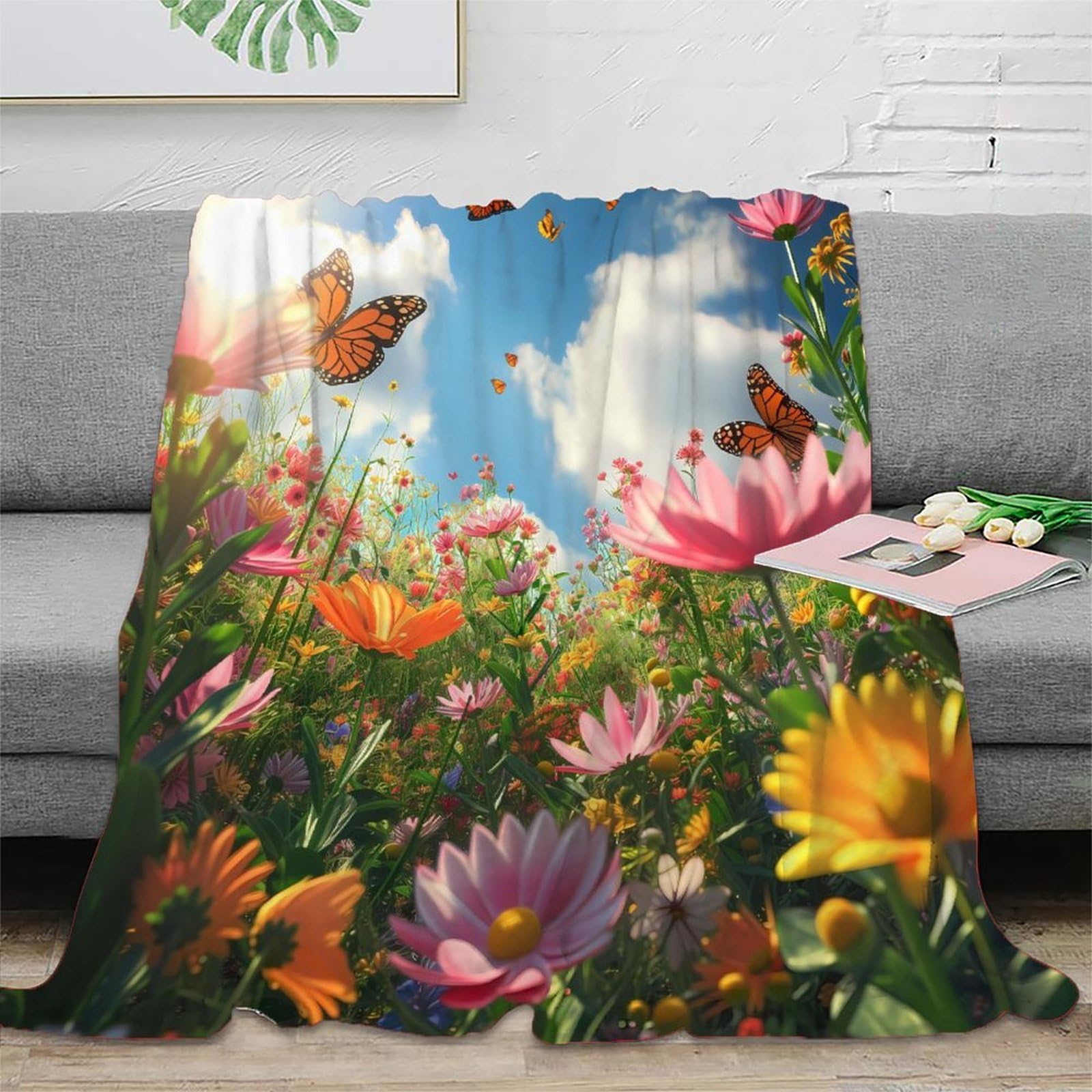 Couverture cadeau anniversaire motif papillon 3D plaid moelleux