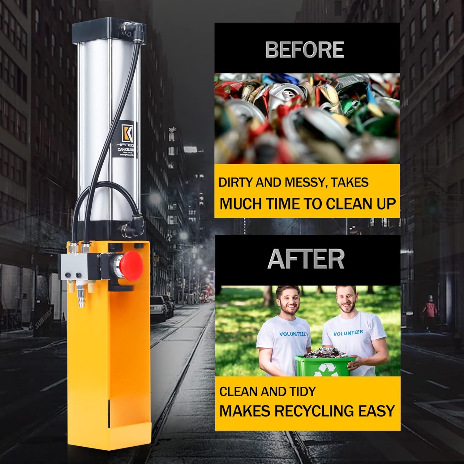 Yellow Hand Valve Aluminum Can Crusher, Heavy Duty Pneumatic Cylinder Soda Beer Can Crusher for Recycling and Crushing 12 oz and 16 oz Cans