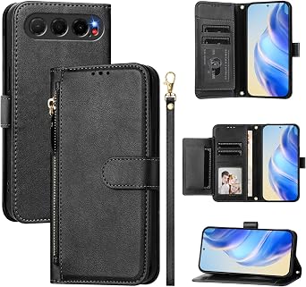 Compatible with ZTE Nubia Air Case Cover,Compatible with ZTE Nubia Air 5G Z2468N Flip PU Leather Zipper Wallet Protective Cases Black