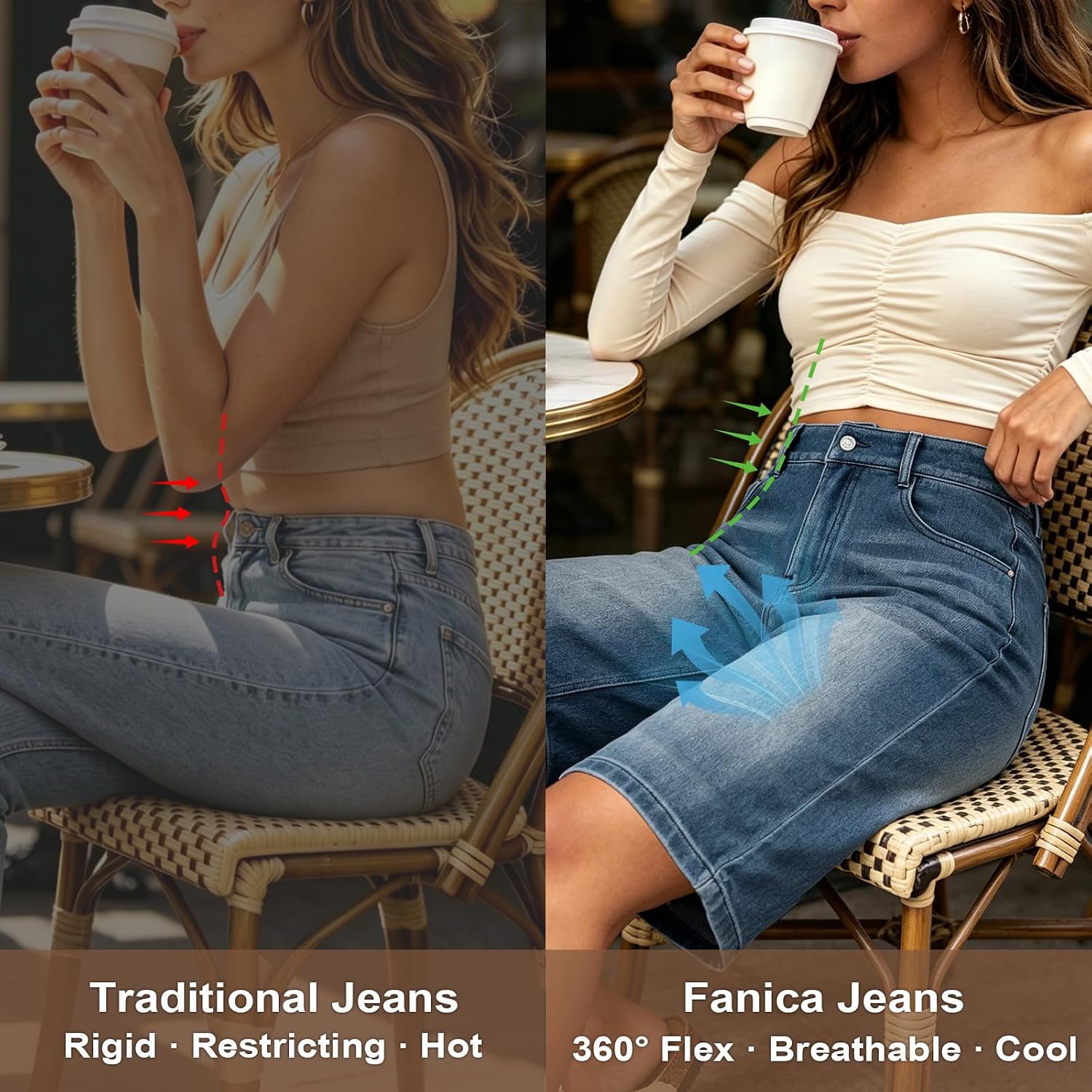Fanica Stretchy Denim Bermuda Shorts for Women | High Waisted, Wide Leg, Loose Fit, Knee Length, With Pockets