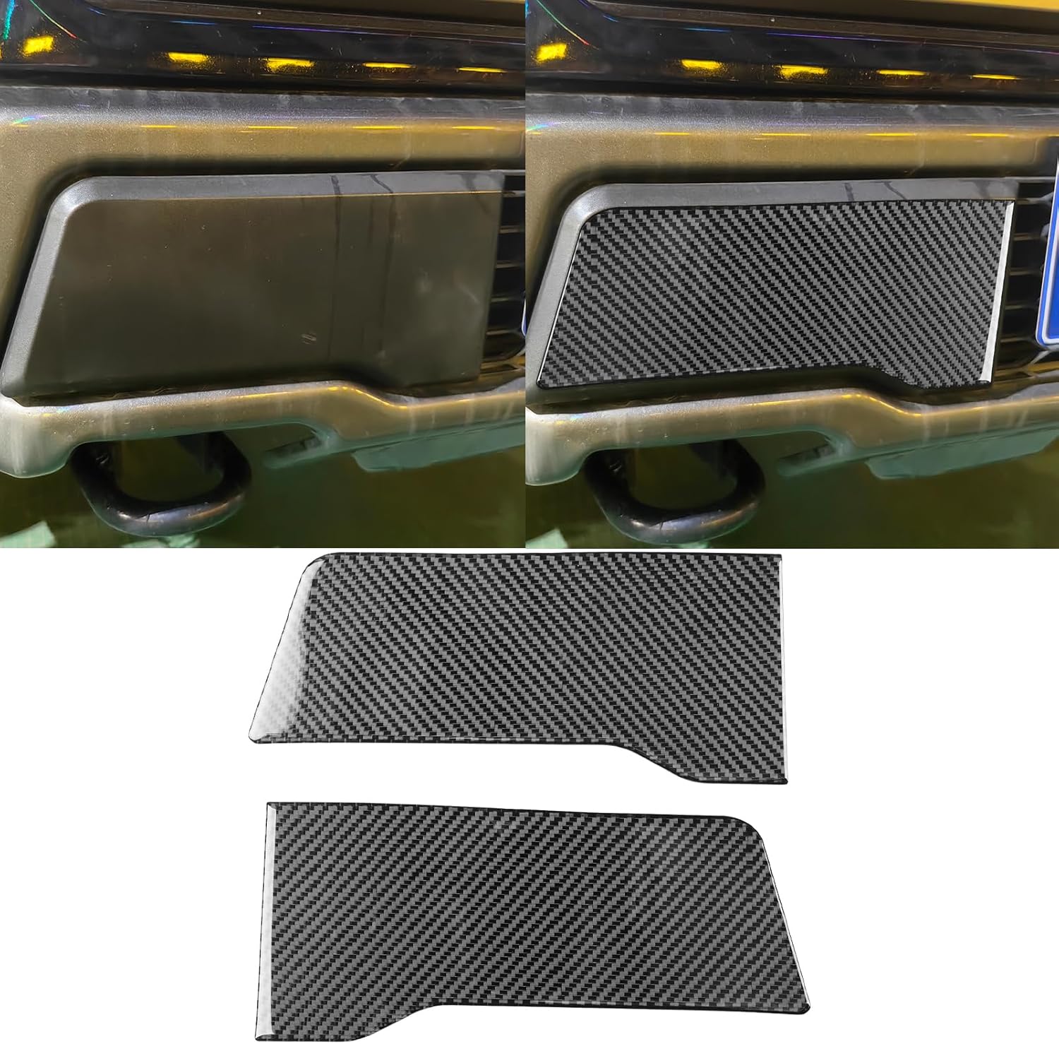 Real Quality Soft Carbon Fiber Exterior Front Bumper Trim Panel 2pcs Decal Accessories Exterior Trim Premium Sticker Cover Compatible with Ford Raptor F150 2015-2020 Black