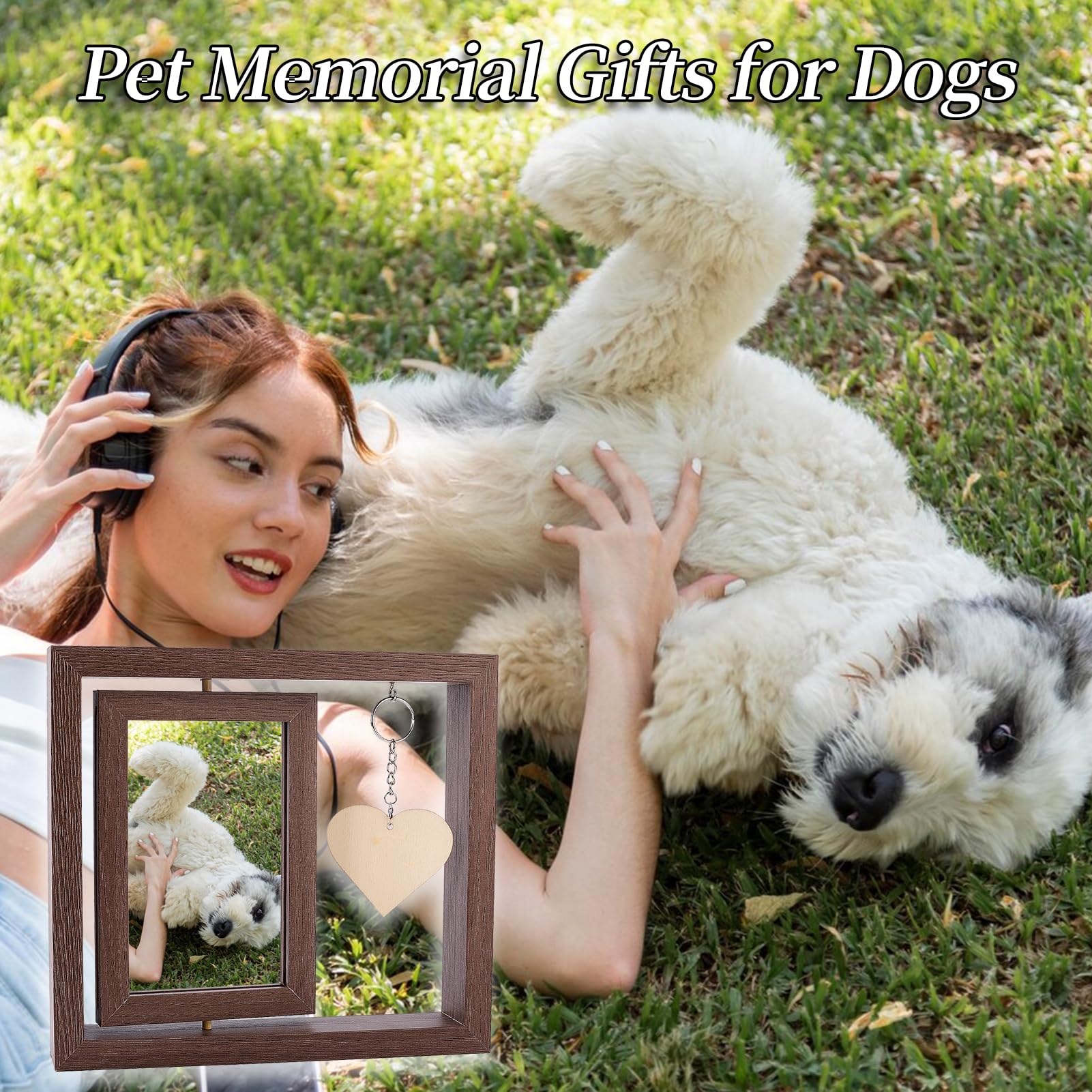 NICENEEDED Wooden Rotating Picture Frame, Double Sided Display Photo Frames with Heart Pendant - Image 2