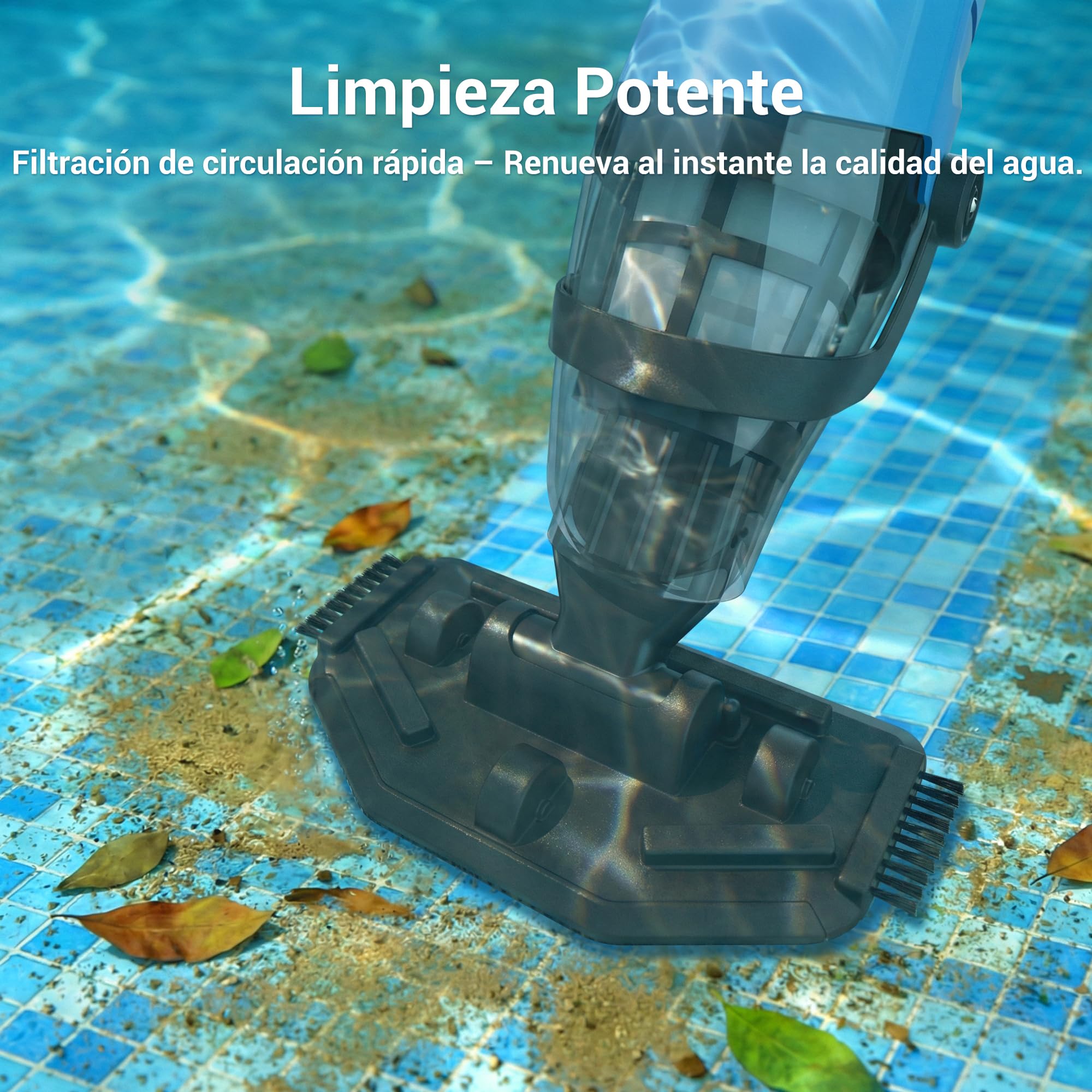 Aspiradora de Piscina Manual Inalámbrica para Piscinas Desmontables y Spas – Limpiador de Piscina Recargable con 60 Minutos de Autonomía, Barra Telescópica y Filtro Fino, Ideal para SPA e Hidromasaje
