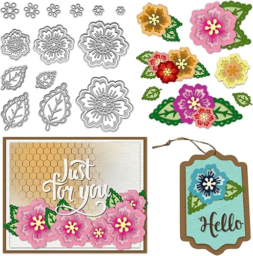 Troqueles de corte de flores de metal para hacer tarjetas, patrón de simetría, hojas florales, troqueladas de flores de primavera, herramienta de 1