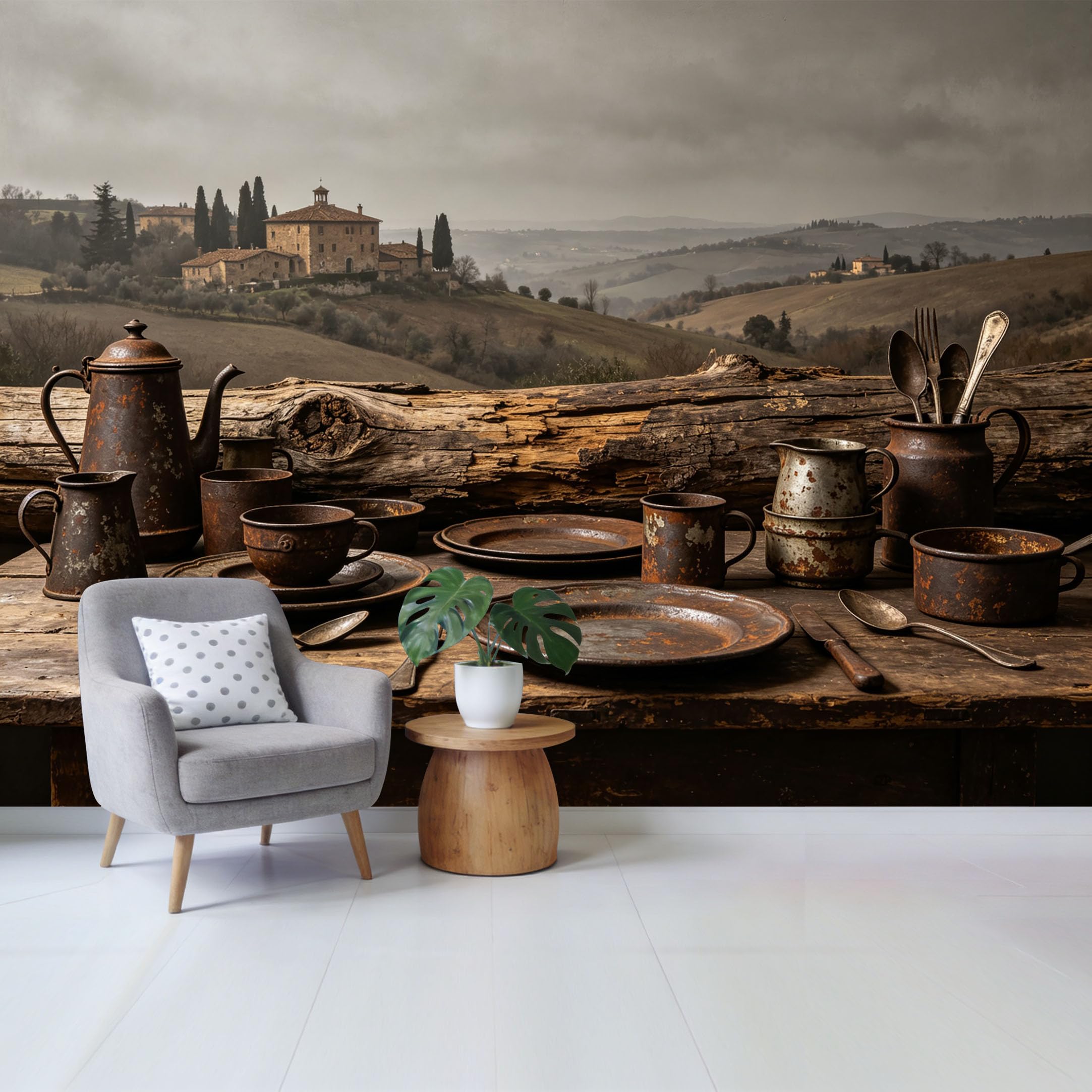 Qzlithotic Yq2605250391 Custom Size Wall Mural Rustic Farmhouse Kitchen Tableware Vintage Landscape View Selfadhesive Wall Fabric Removable Wallpaper For Home Office Decor