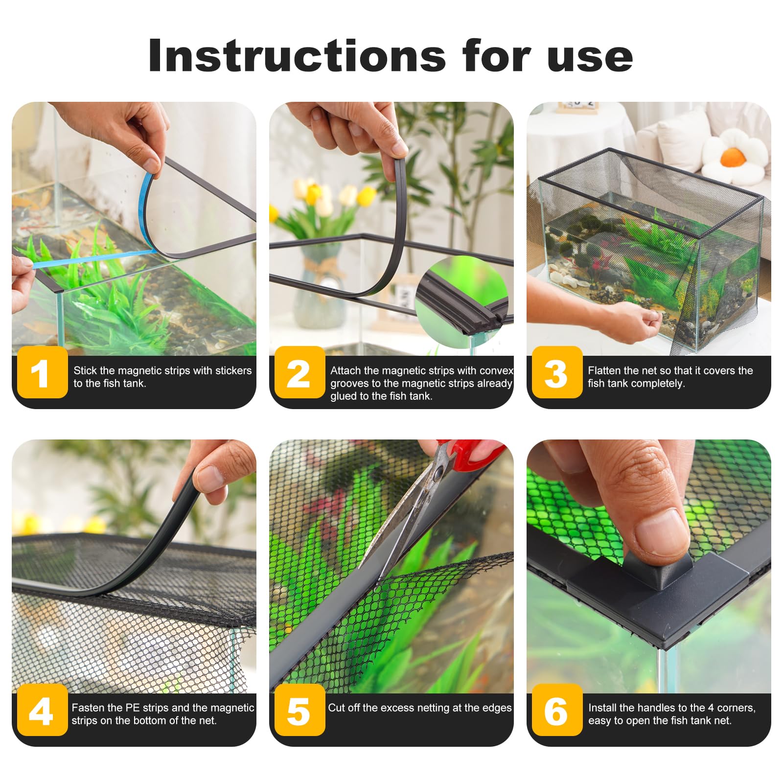 Uross Couvercle de réservoir de Poisson Couvercle magnétique pour Aquarium de réservoir de Poisson Couverture Filet Anti-Saut en Maille pour protéger Les Poissons Sauter Hors du réservoir de