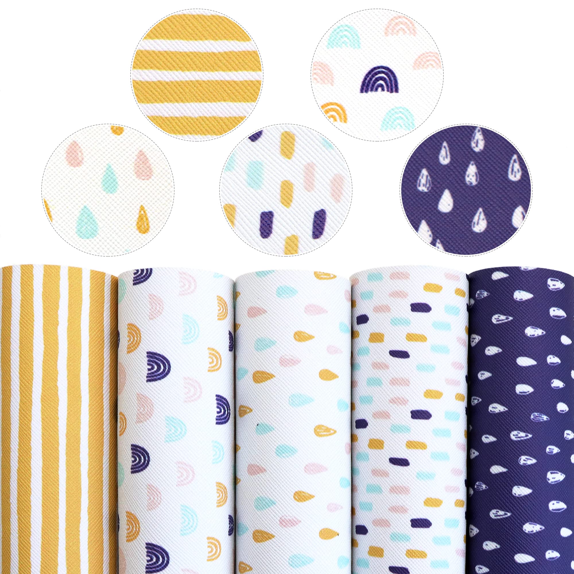 David accessoriesDavid accessories Water Drop Pattern Printed Faux Leather Sheets Blue Series Synthetic Leather Fabric 5 Pcs 7.7" x 12.9" (20cm x 33cm) for DIY Earrings Bows Making (Water-Drop)