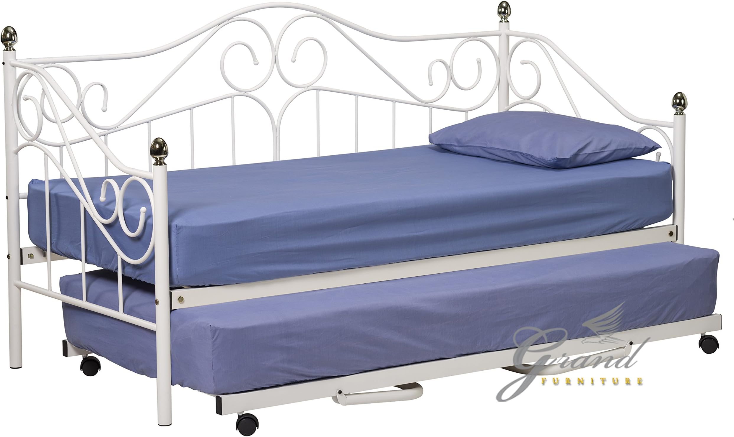 Joseph White Metal Day Bed with Trundle Victorian Style 3FT Single Guest Bed Frame (With Trundle)